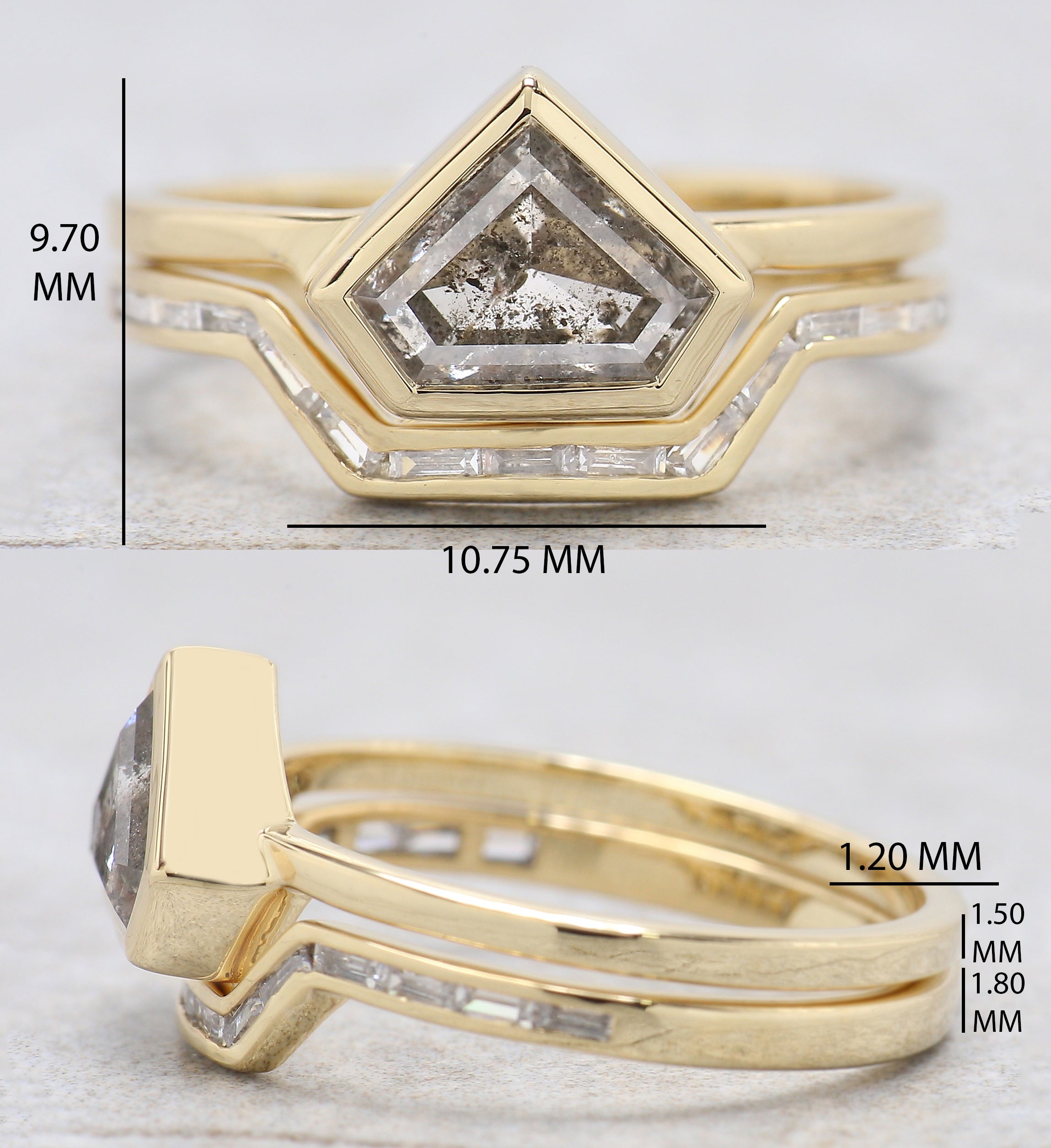 Shield Salt And Pepper Diamond Ring 1.25 CT 6.22 MM Shield Diamond Wedding Ring Set Yellow Gold Silver Engagement Ring Gift For Her KDL2609
