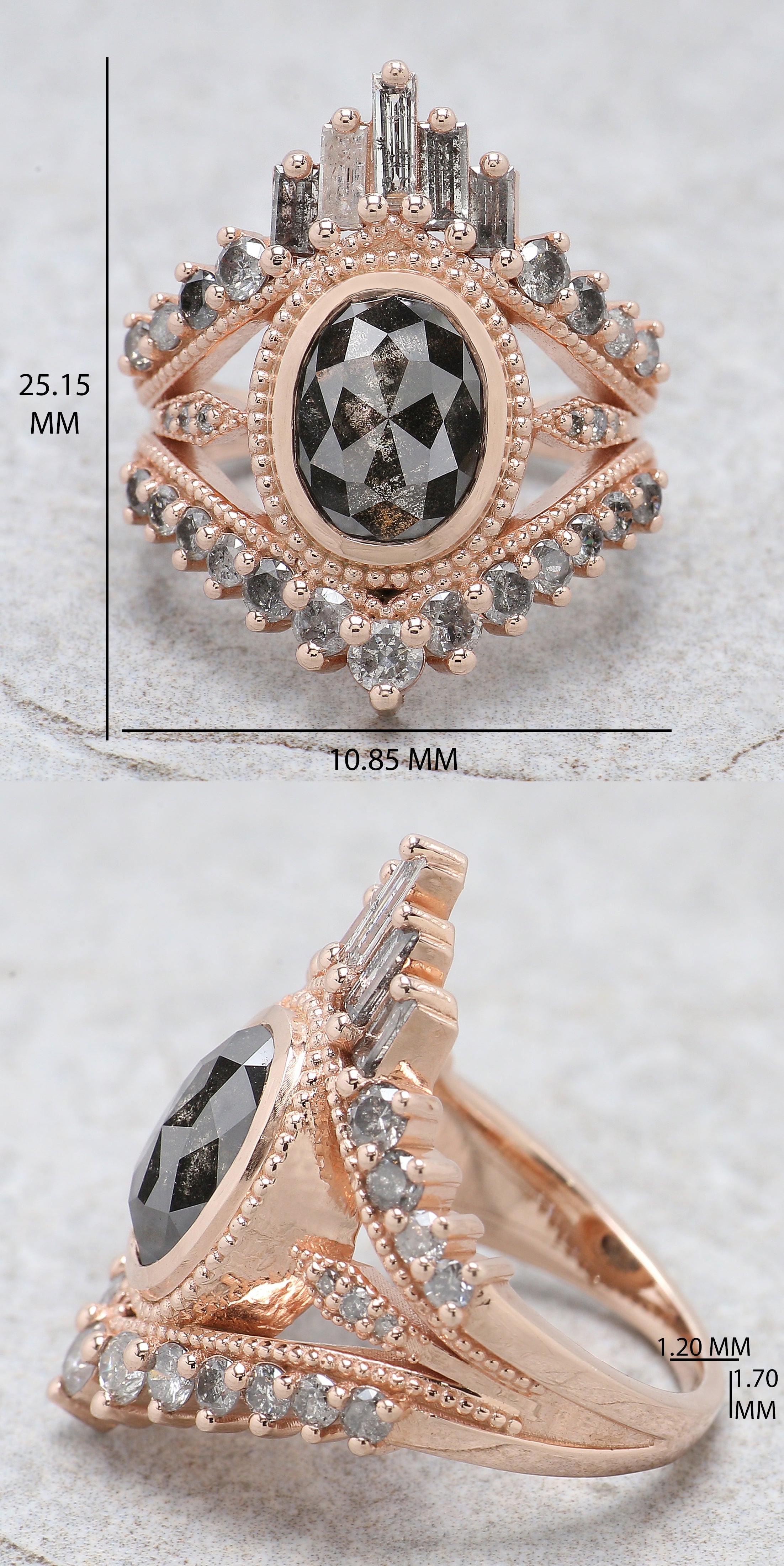 Oval Cut Salt And Pepper Diamond Ring 2.51 Ct 9.50 MM Oval Diamond Ring 14K Solid Rose Gold Silver Oval Engagement Ring Gift For Her QL1367