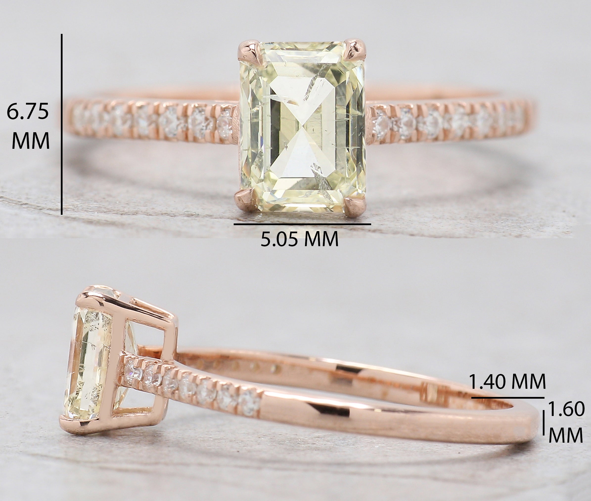 Emerald Cut White-J Color Diamond Ring 1.16 Ct 6.67 MM Emerald Diamond Wedding Ring 14K Rose Gold Engagement Ring Gift For Her KDL2661