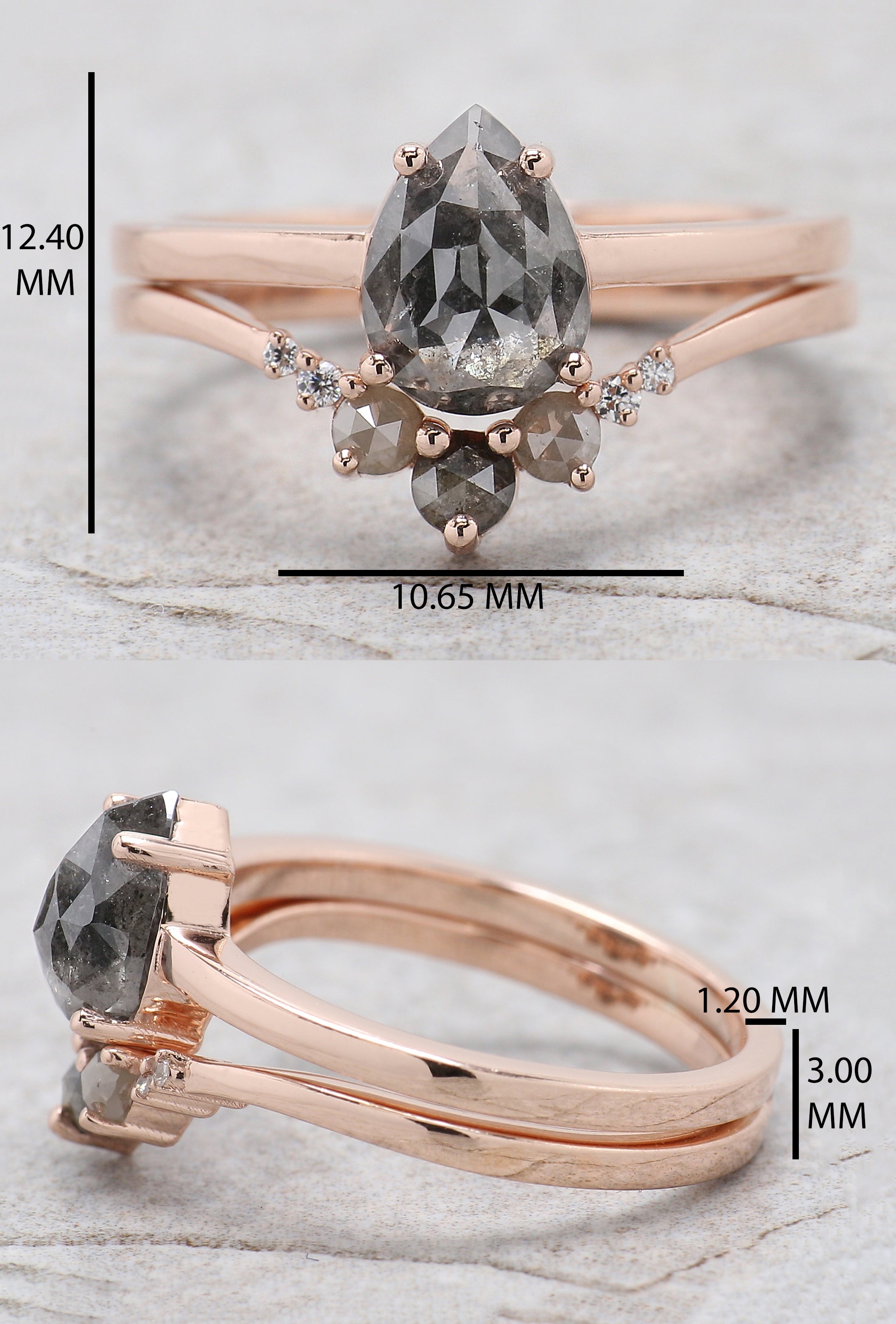 Pear Cut Salt And Pepper Diamond Ring 1.47 Ct 8.05 MM Pear Diamond Ring 14K Solid Rose Gold Silver Pear Engagement Ring Gift For Her QL1561