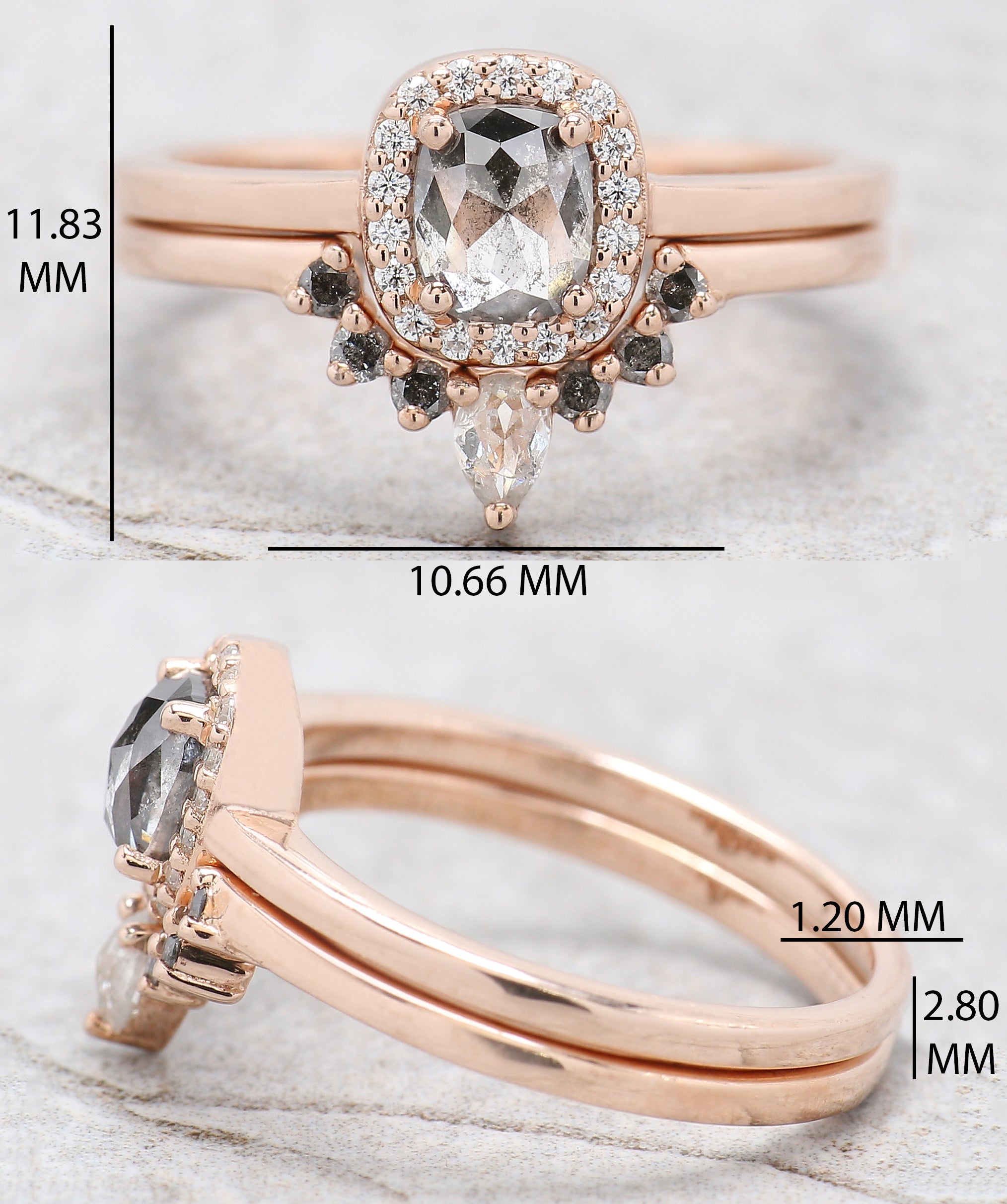 Cushion Cut Salt And Pepper Diamond Ring 0.61 Ct 5.20 MM Cushion Shape Diamond Ring 14K Rose Gold Silver Engagement Ring Gift For Her QL2717