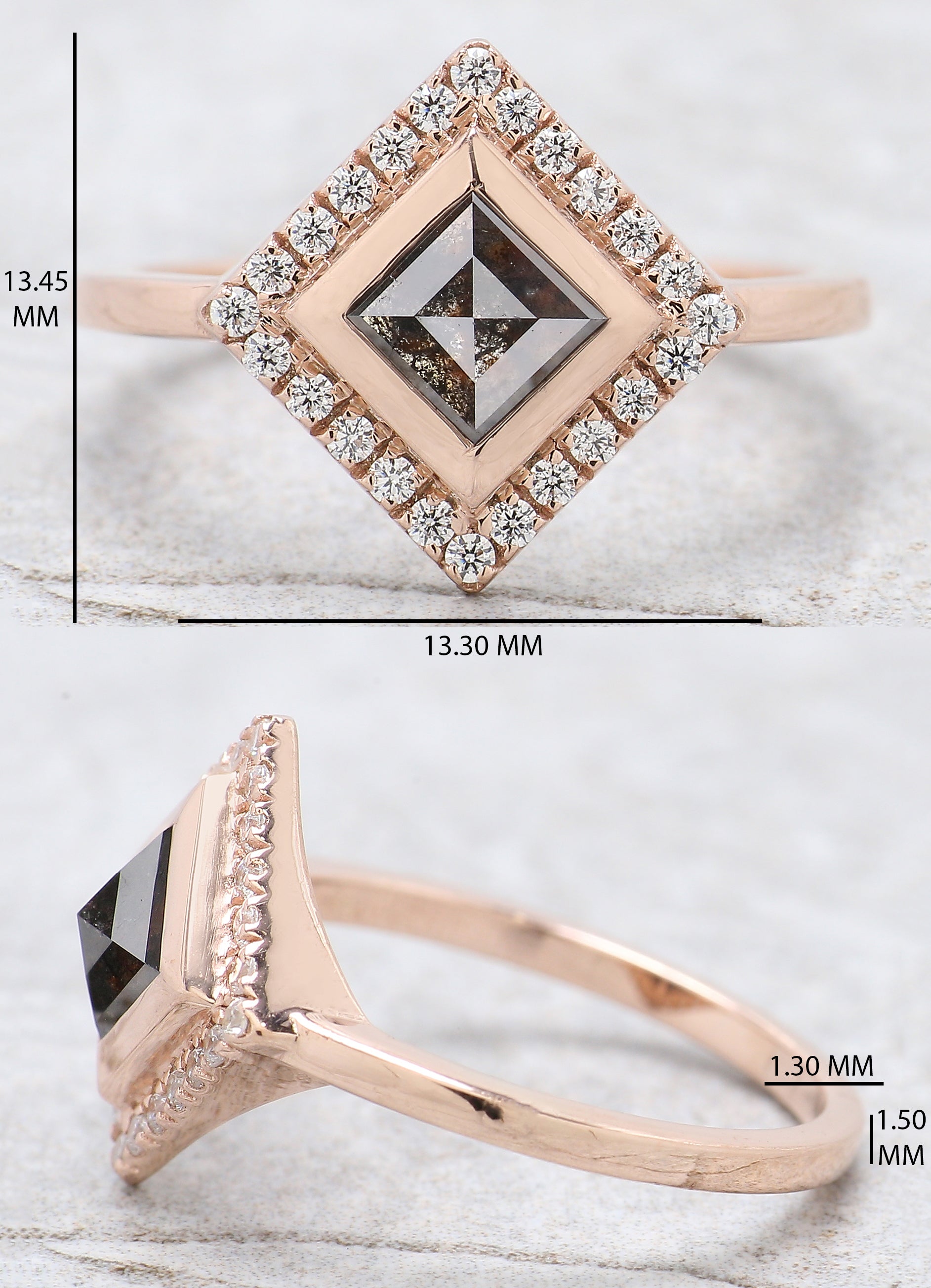 Kite Cut Salt And Pepper Diamond Ring 0.94 Ct 7.50 MM Kite Diamond Ring 14K Solid Rose Gold Silver Kite Engagement Ring Gift For Her QN489