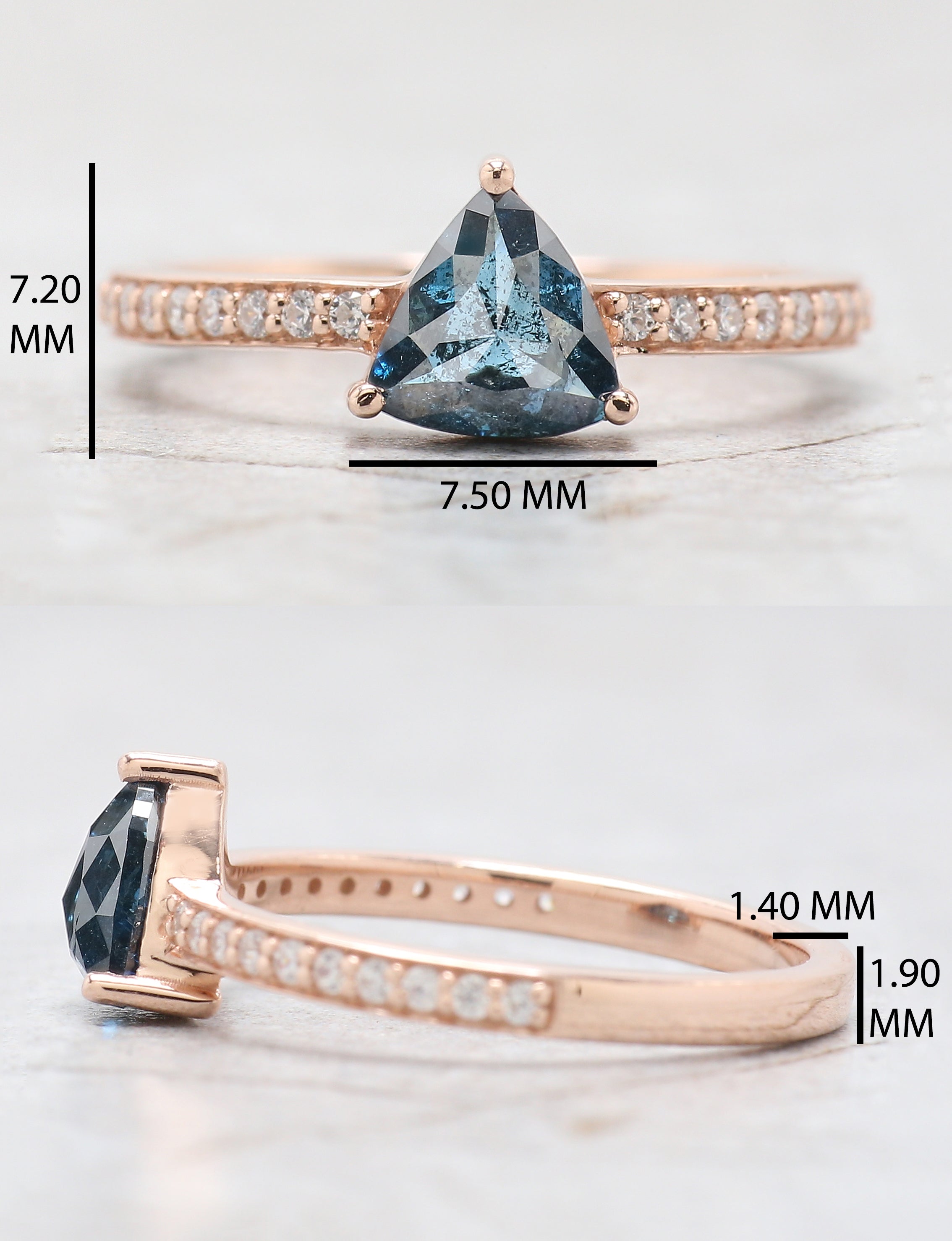 Triangle Cut Blue Color Diamond Ring 1.02 Ct 6.50 MM Triangle Shape Diamond Ring 14K Solid Rose Gold Silver Engagement Ring Gift For Her QN9474