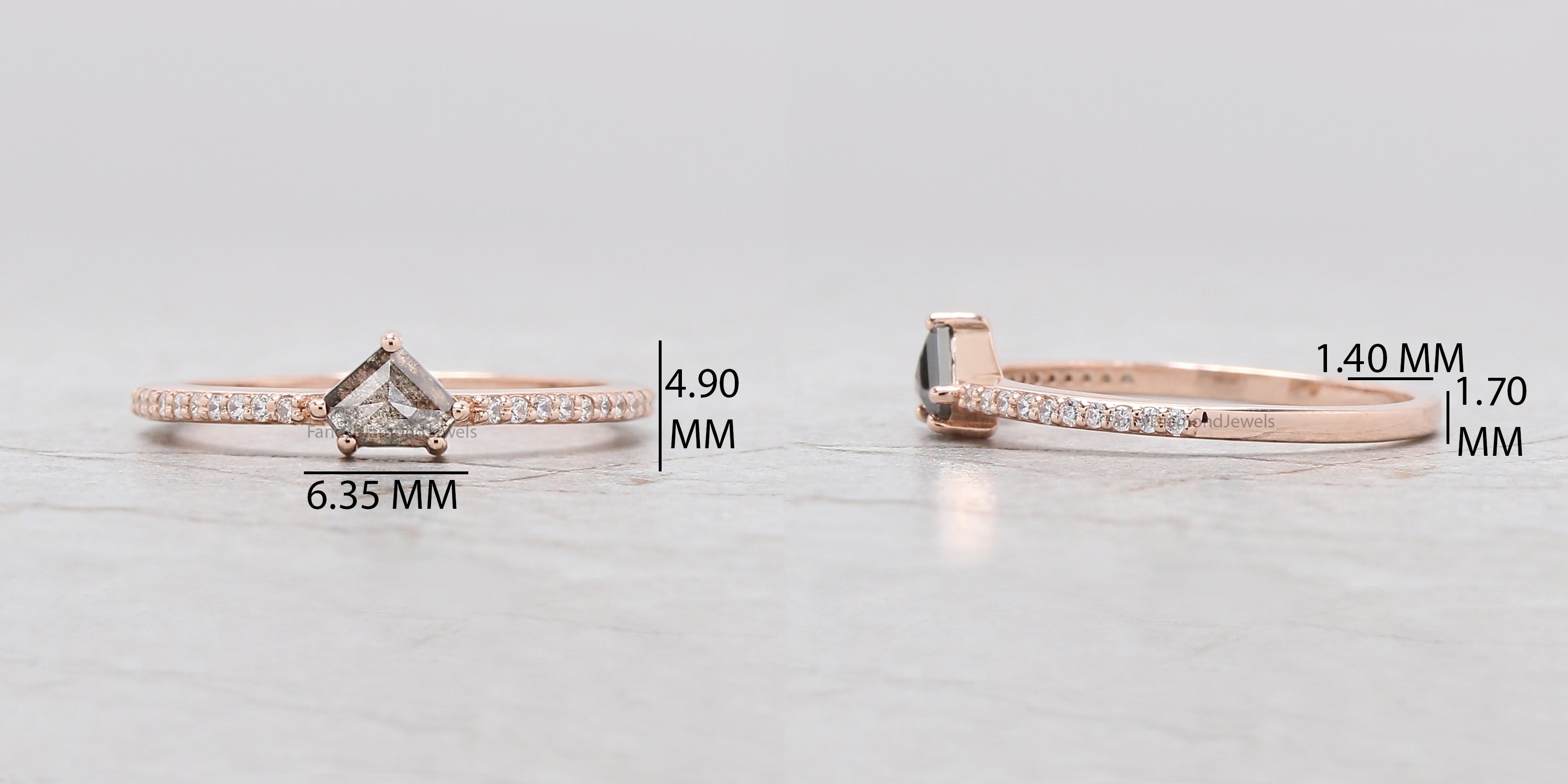 Shield Cut Salt And Pepper Diamond Ring 0.27 Ct 4.30 MM Pear Diamond Ring 14K Solid Rose Gold Shield Engagement Ring Gift For Her KD1174