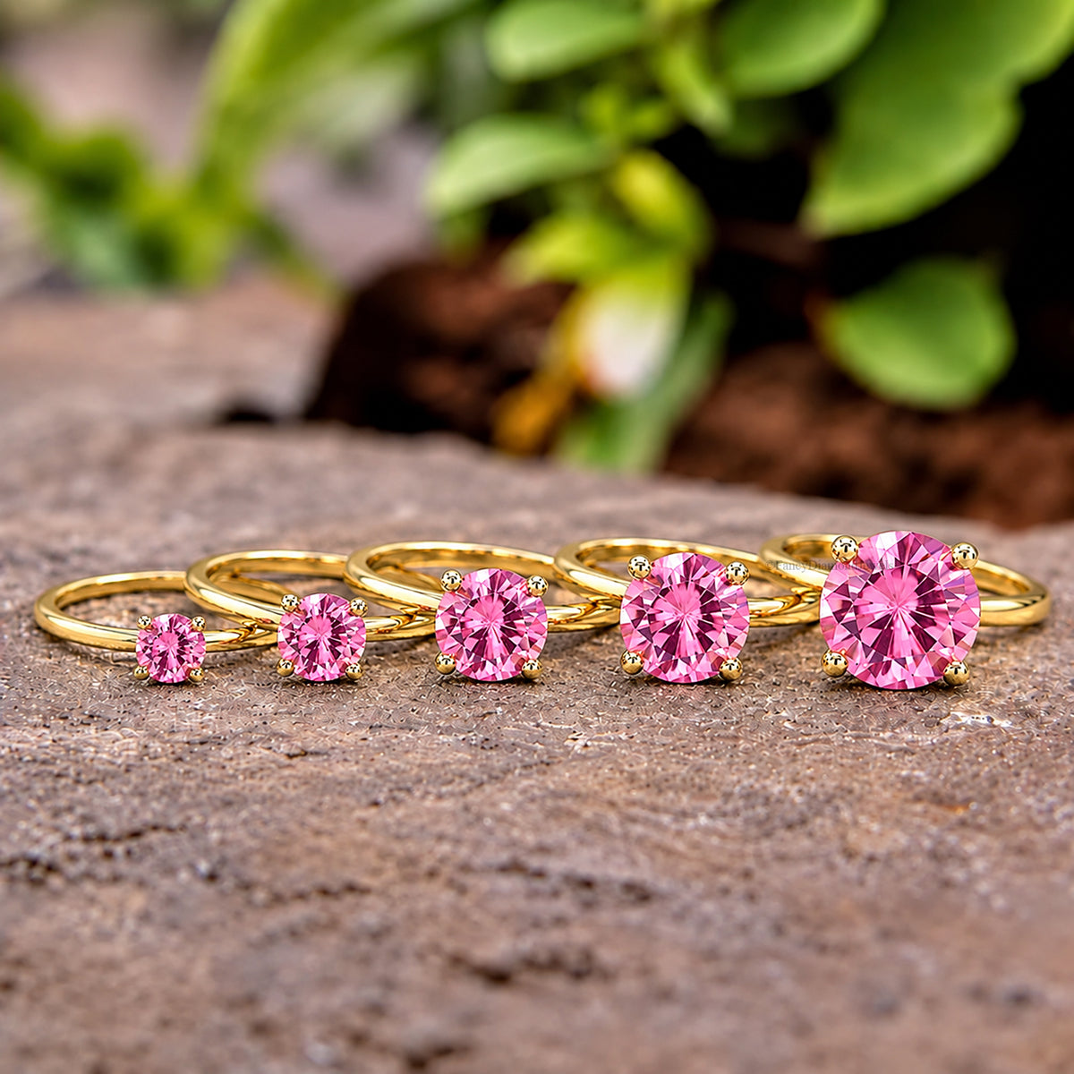 Round Pink Tourmaline engagement ring 11mm 9mm 8mm 6mm 4mm stone ring Simulant Solitaire ring Diamond ring Silver ring Gift for her FD338