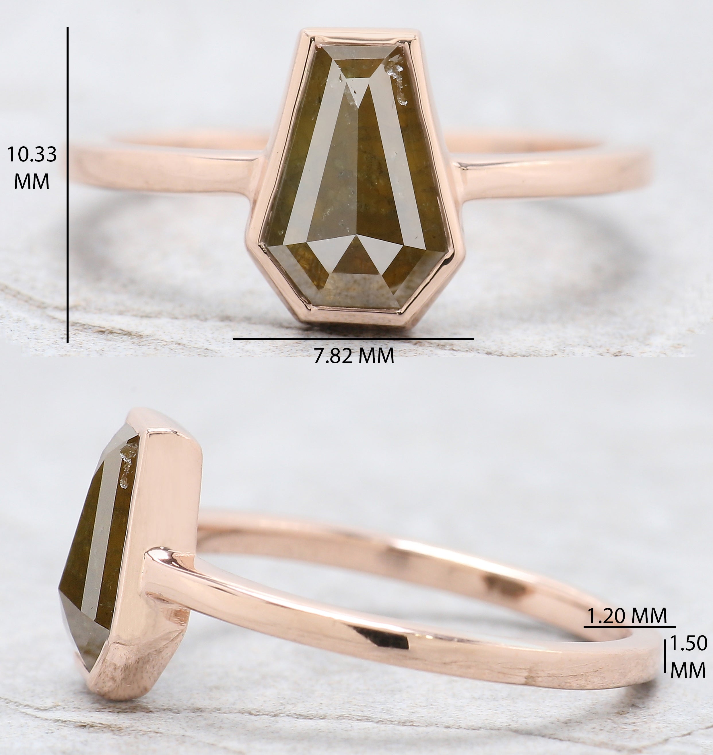 Coffin Shape Yellow Color Diamond Ring 1.14 Ct 8.81 MM Coffin Diamond Ring 14K Solid Rose Gold Silver Engagement Ring Gift For Her QN1879