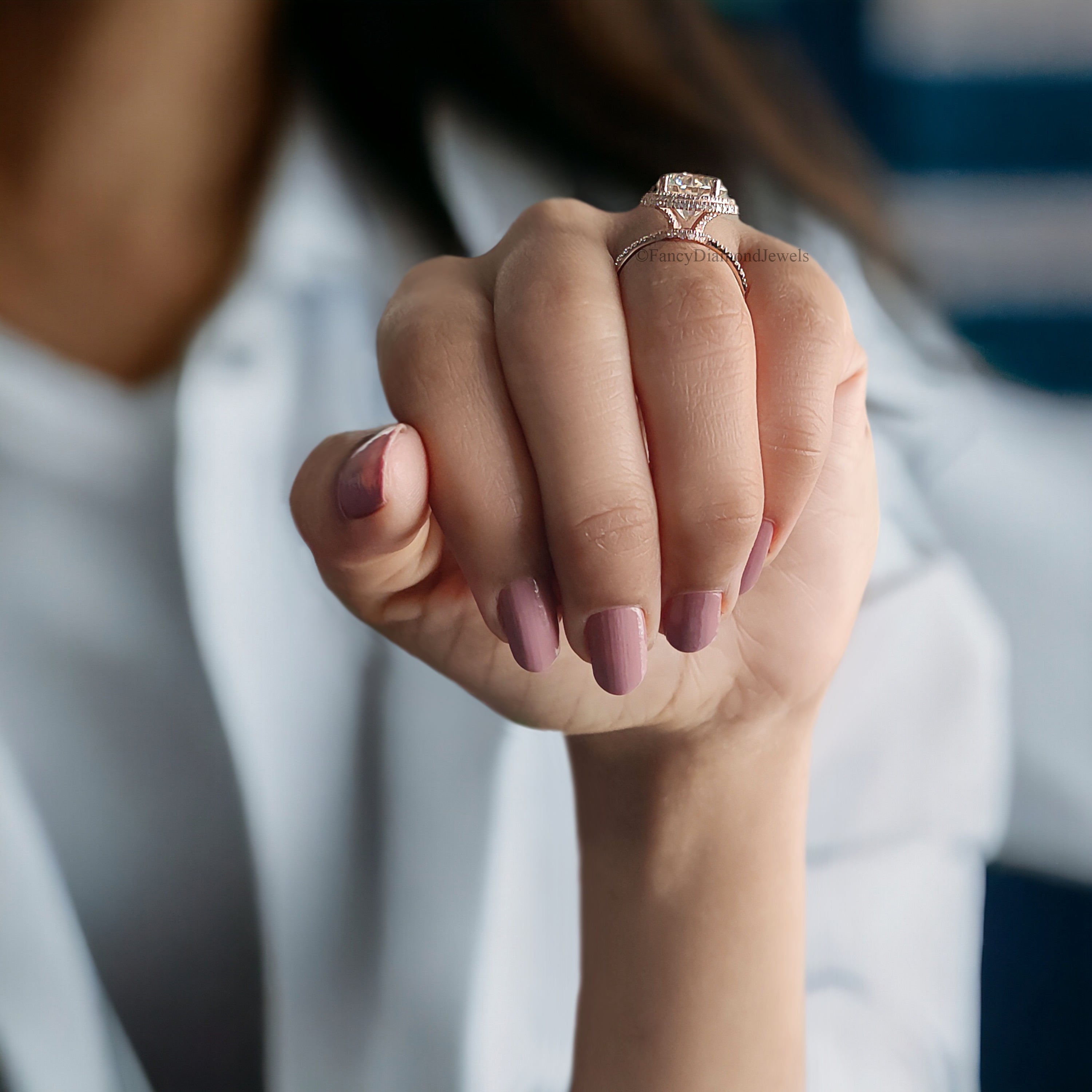 3.25 TW Round Brilliant Cut Colorless Moissanite Ring Halo Engagement Ring Wedding Ring Hidden Halo Ring Anniversary Gift Ring for Her FD219