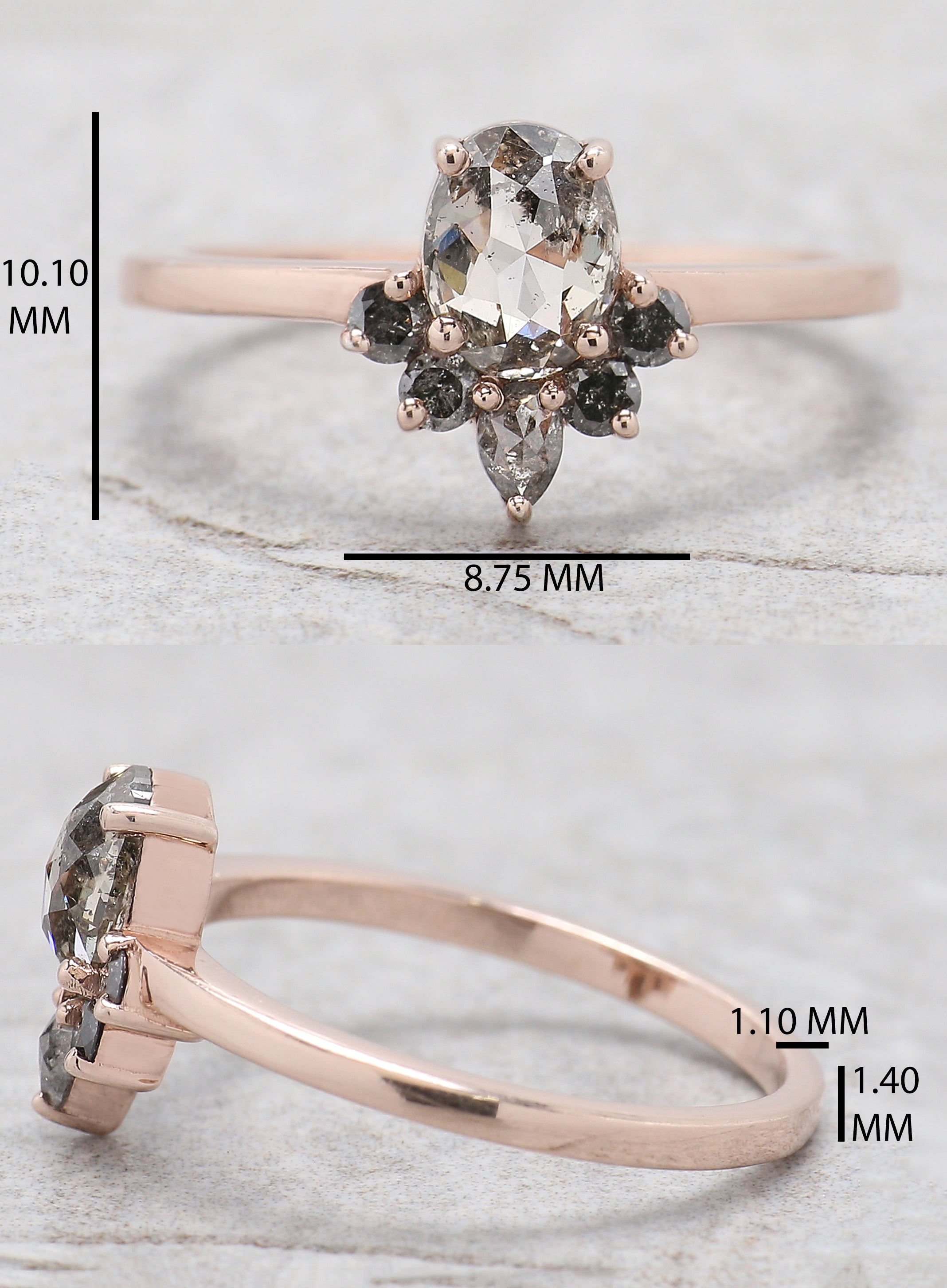 Oval Salt And Pepper Diamond Ring, Salt And Pepper Oval Diamond Engagement Ring, Oval Diamond Ring, Oval Cut Ring, Oval Shape Ring, QL339