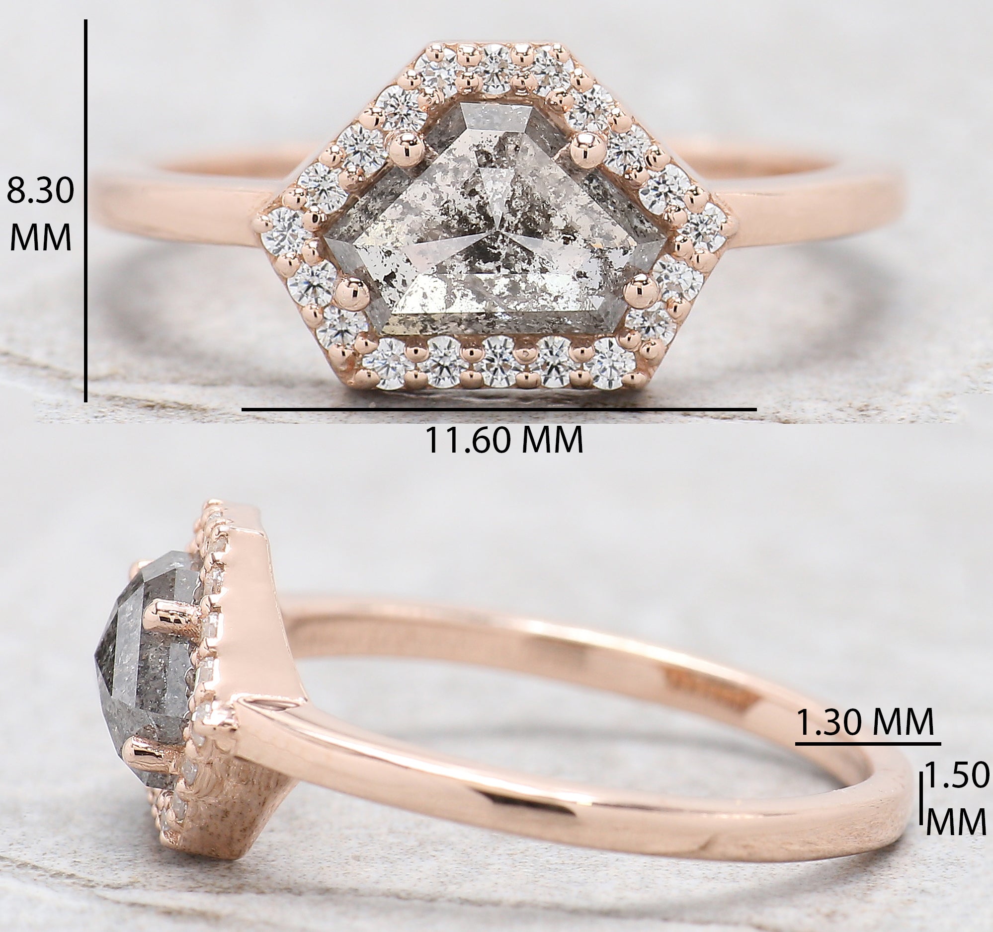 Shield Cut Salt And Pepper Diamond Ring 1.09 Ct 5.45 MM Shield Diamond Ring 14K Solid Rose Gold Silver Engagement Ring Gift For Her QL253