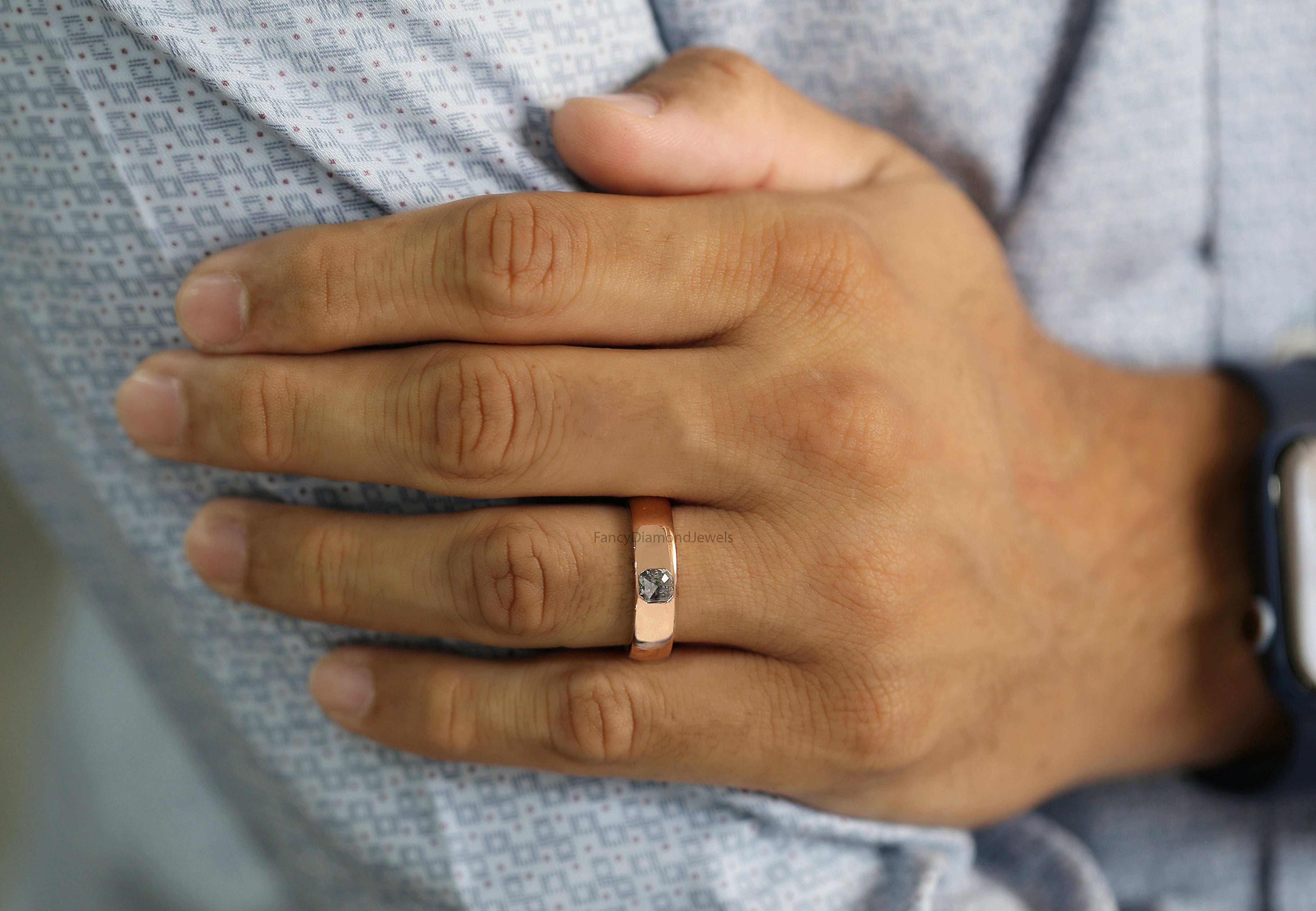 Emerald Salt And Pepper Diamond Band, Salt And Pepper Emerald Engagement Band, Emerald Diamond Band, Solitaire Band, Emerald Band, KDL7777