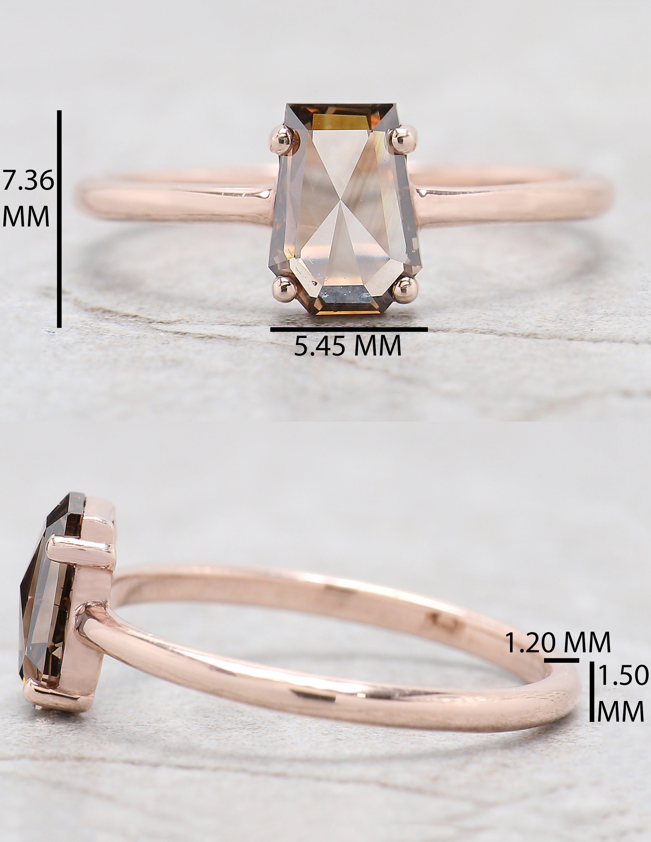 Coffin Brown Color Diamond Ring 0.86 Ct 7.20 MM Brown Color Coffin Diamond Ring 14K Solid Rose Gold Silver Engagement Ring Gift For Her QL6459