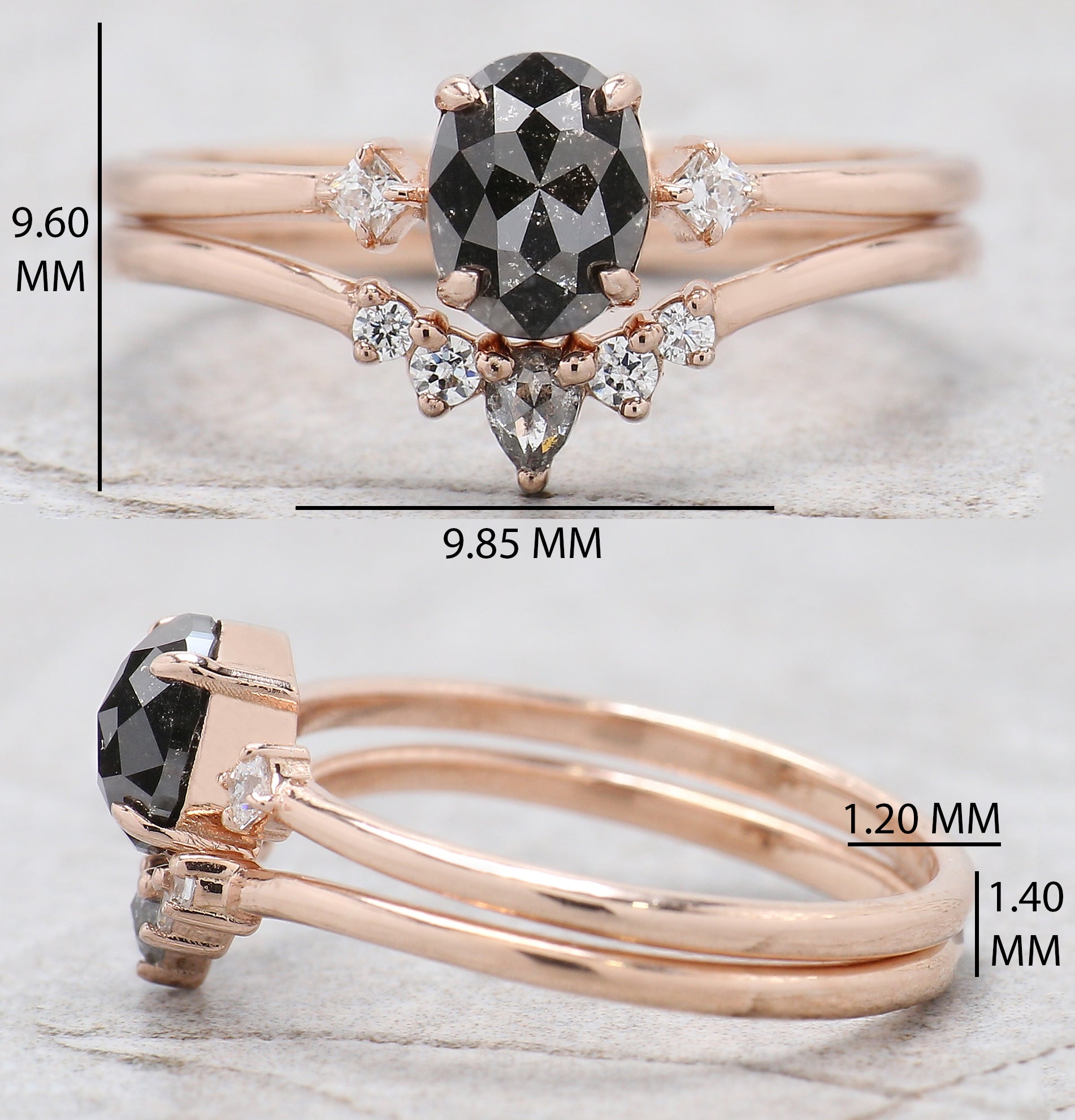 Oval Cut Salt And Pepper Diamond Ring 0.74 Ct 6.05 MM Oval Diamond Ring 14K Solid Rose Gold Silver Oval Engagement Ring Gift For Her QL1911