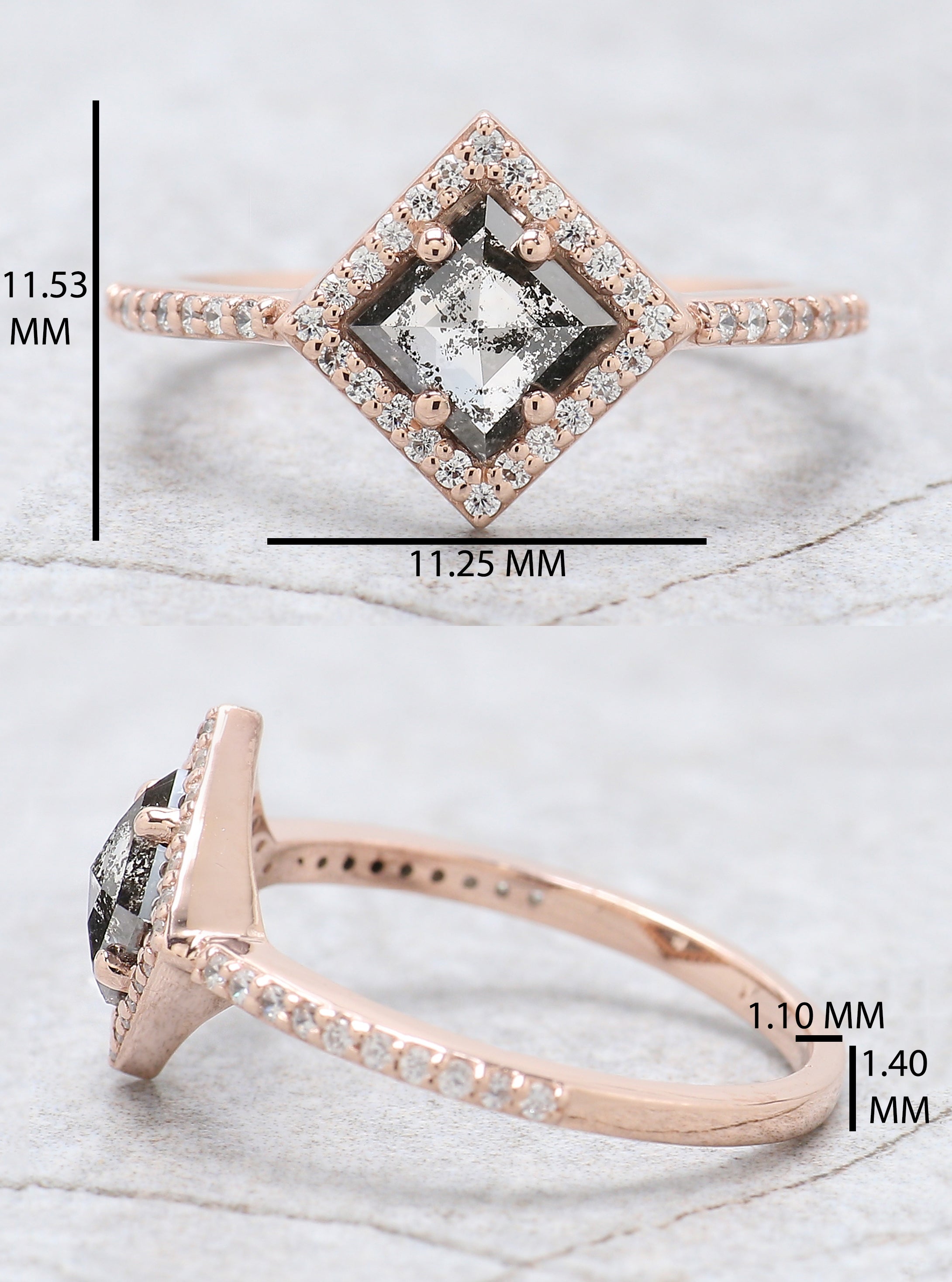 Kite Cut Salt And Pepper Diamond Ring 0.70 Ct 7.10 MM Kite Diamond Ring 14K Solid Rose Gold Silver Kite Engagement Ring Gift For Her QN930