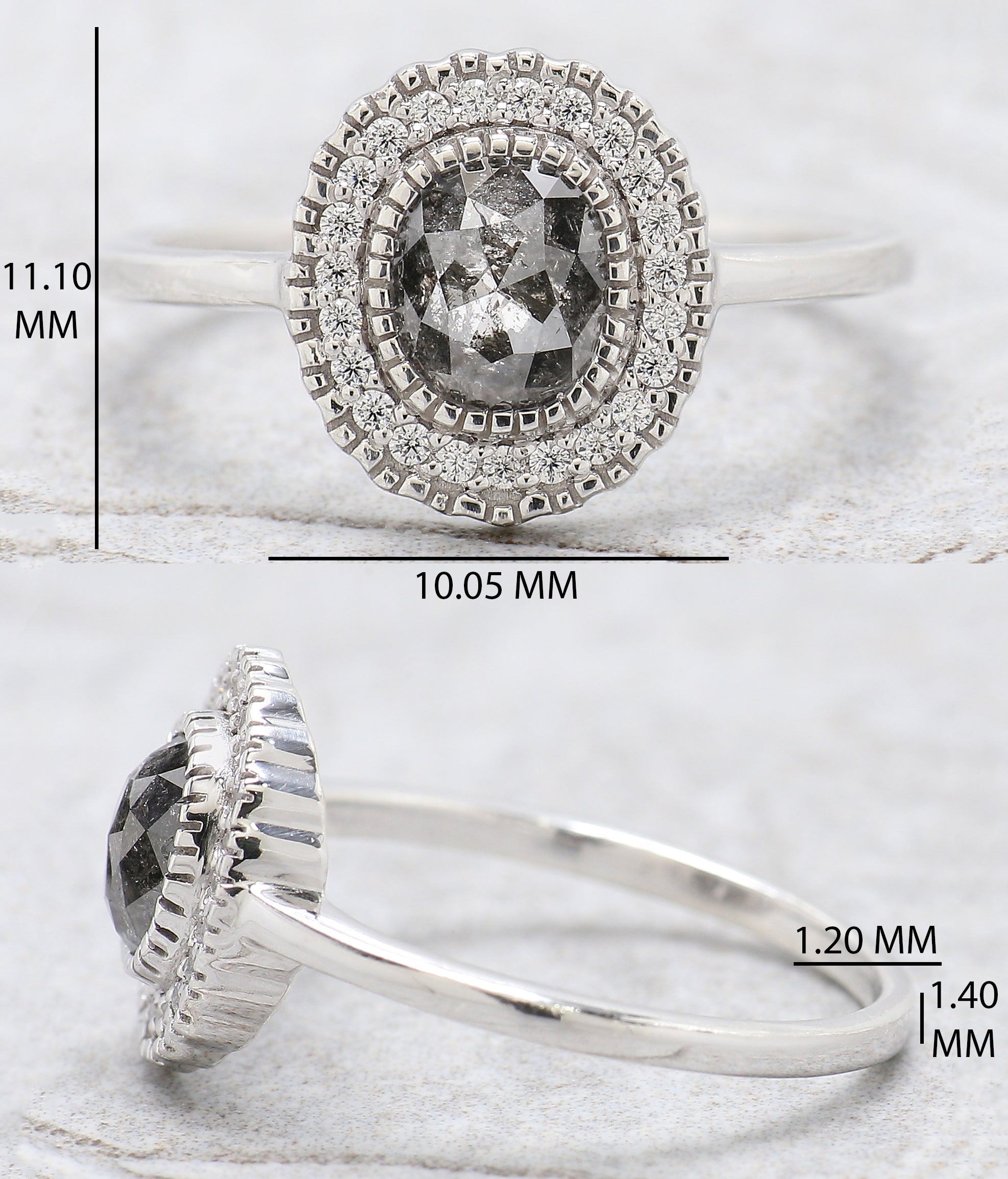 Oval Cut Salt And Pepper Diamond Ring 0.79 Ct 6.00 MM Oval Diamond Ring 14K Solid Rose Gold Silver Oval Engagement Ring Gift For Her QN1230