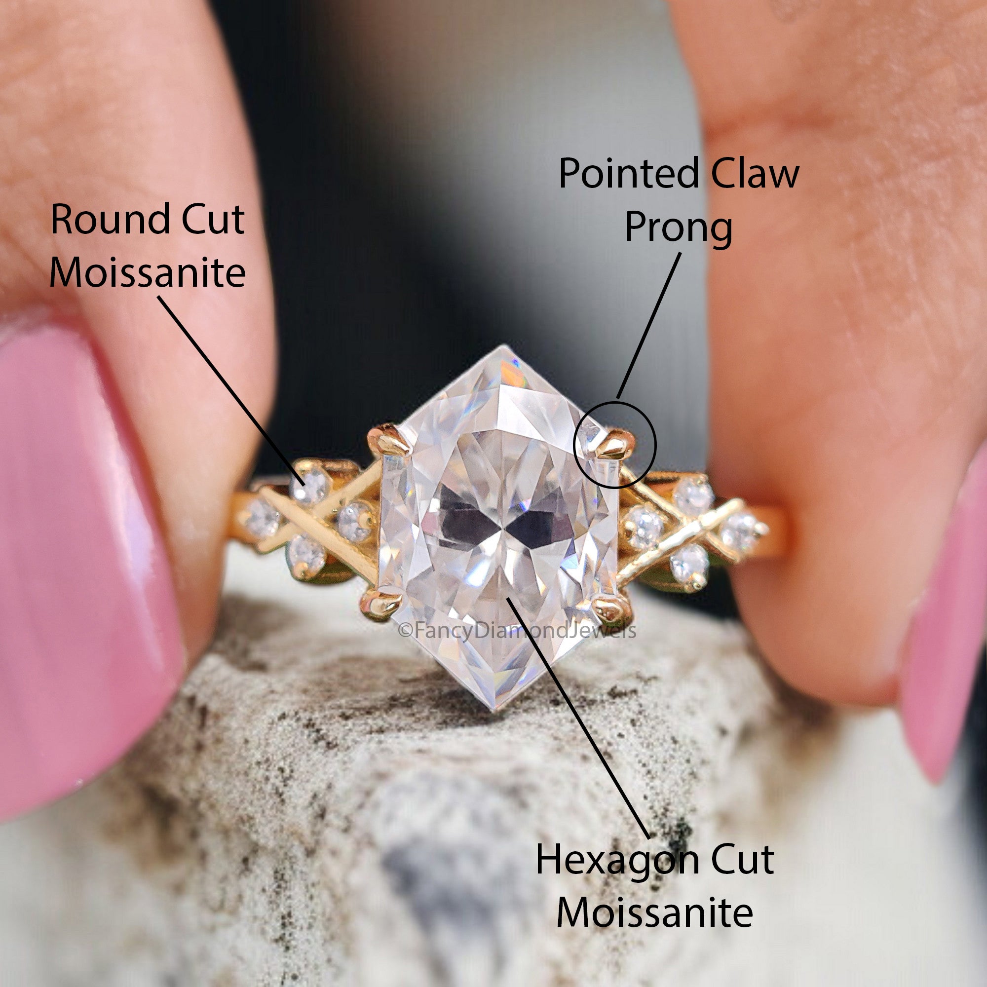 2.35 CT Hexagon Brilliant Cut Moissanite Engagement Ring Prong Setting Ring Wedding Ring Bridal Promise Ring For Women Gift For Her FD336