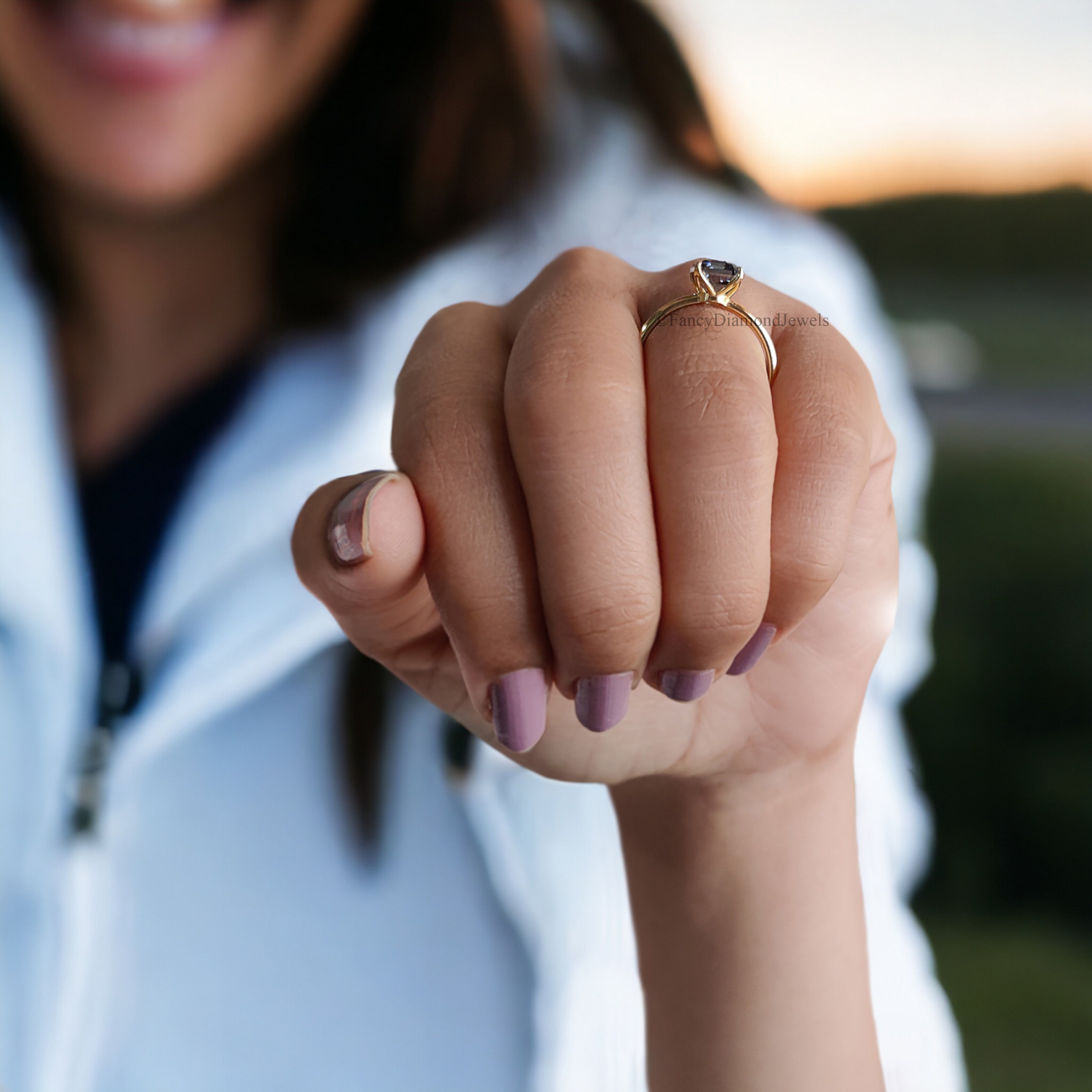 Amazing 1.20 CT Royal Blue Asscher Moissanite Solitaire Engagement Ring Dainty Solid Yellow Gold Wedding Ring Anniversary Gift for Her FD167