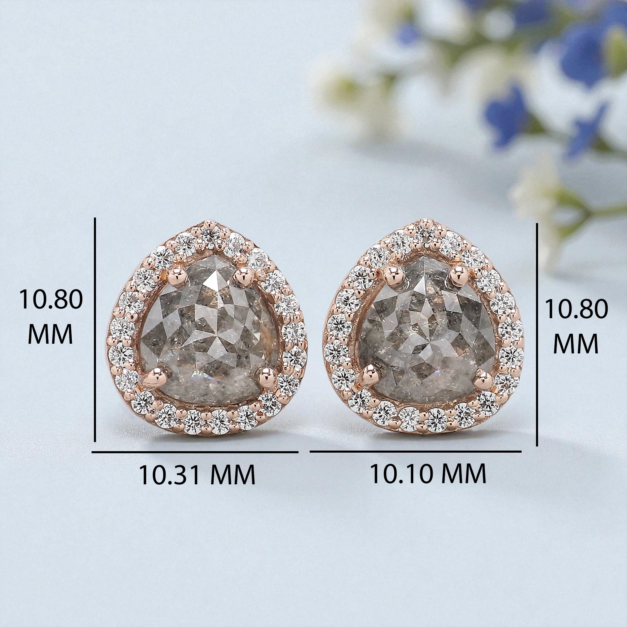 Pear Salt And Pepper Diamond Earring 2.31 Ct 7.30 MM Pear Shape Diamond Earring 14K Solid Rose Gold Silver Engagement Pear Earring KD866