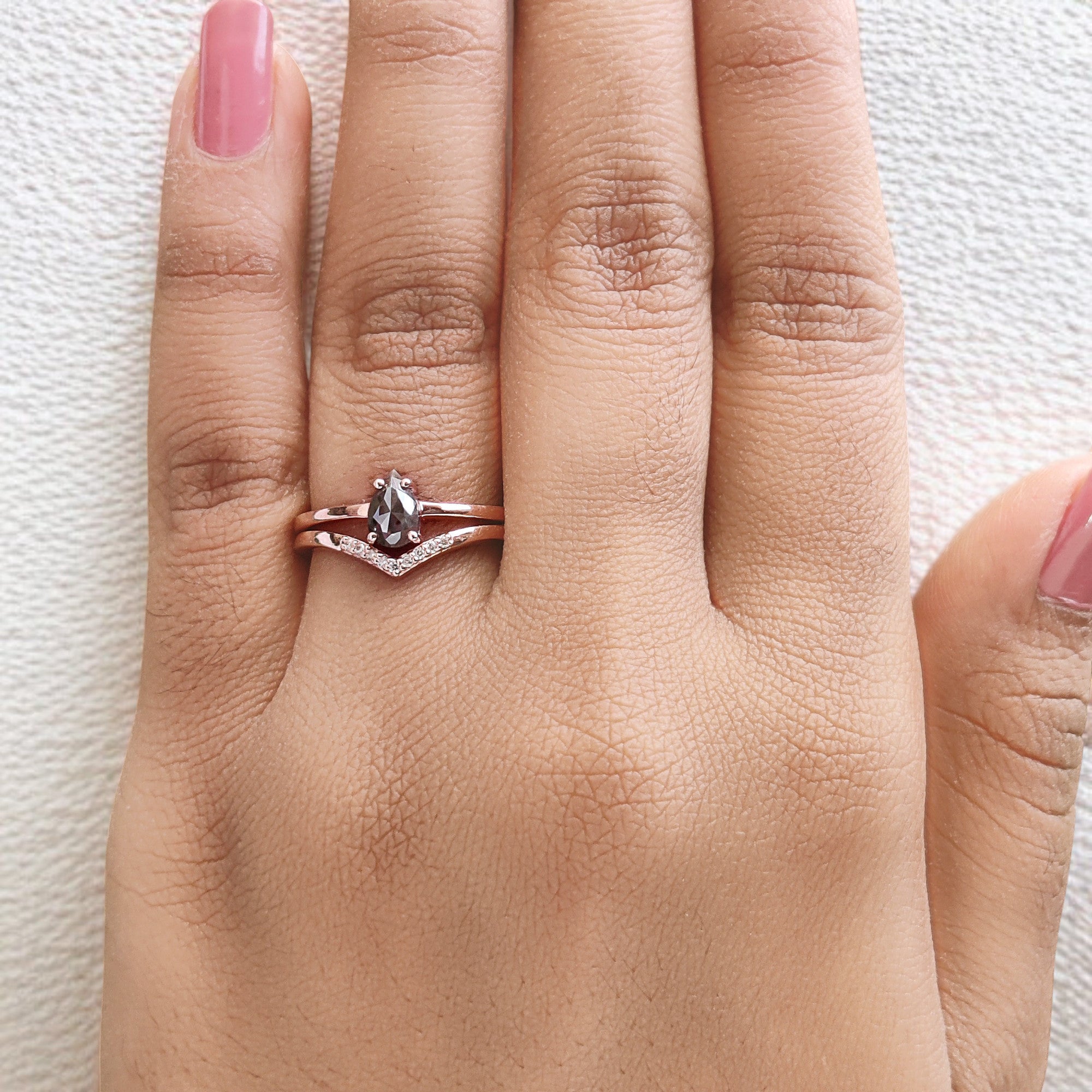 Pear Cut Brown Color Diamond Ring 0.55 Ct 6.39 MM Pear Shape Diamond Ring 14K Solid Rose Gold Silver Pear Engagement Ring Gift For Her QL9598
