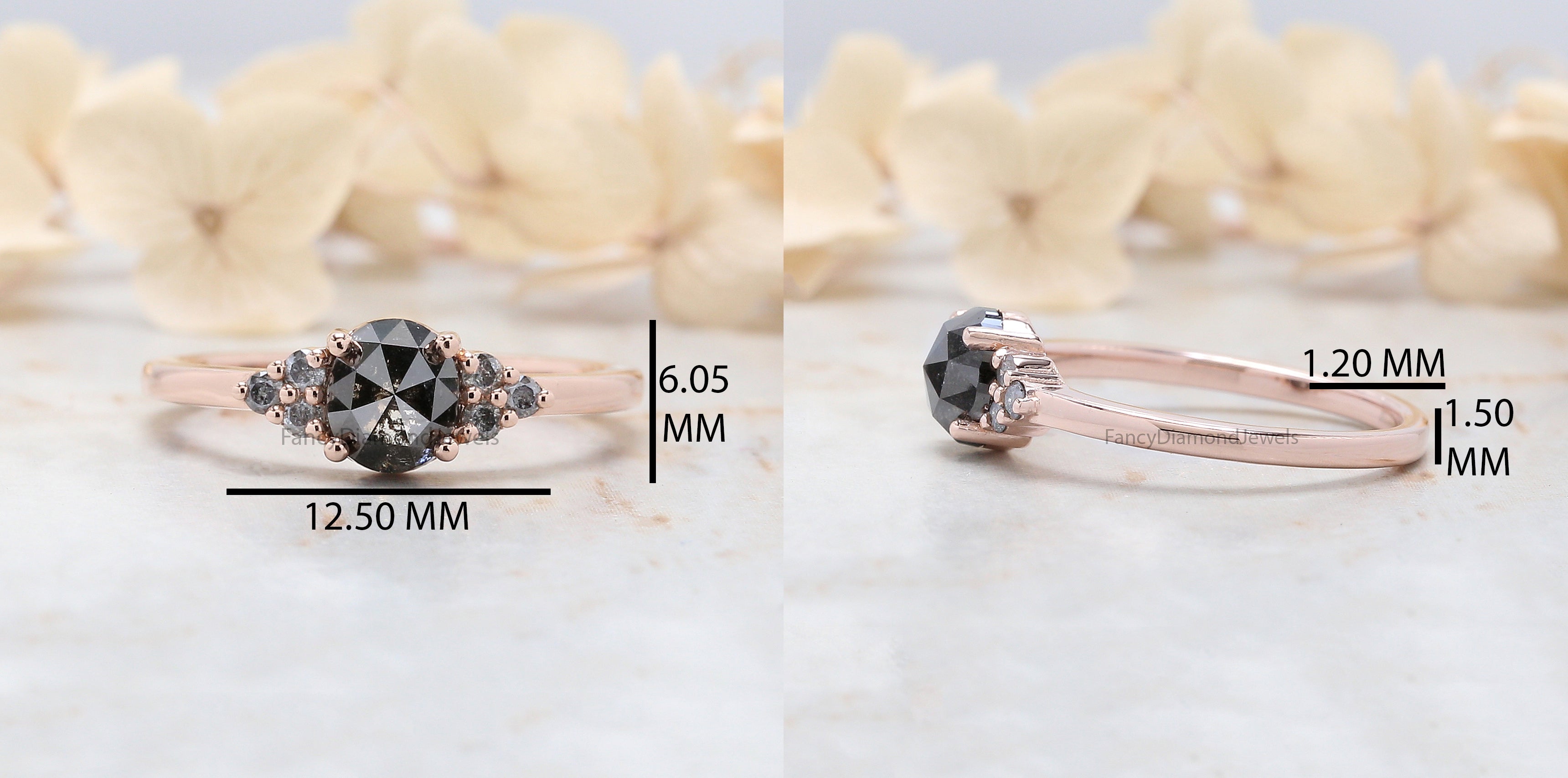 Oval Cut Salt And Pepper Diamond Ring 0.92 Ct 5.95 MM Oval Diamond Ring 14K Solid Rose Gold Silver Oval Engagement Ring Gift For Her QL3080