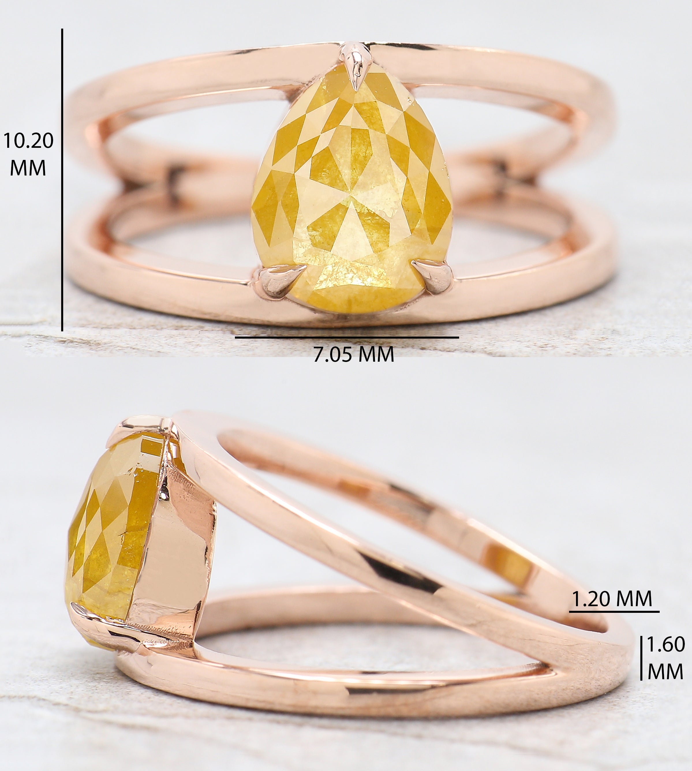 Pear Cut Yellow Color Diamond Ring 1.56 Ct 8.90 MM Pear Shape Diamond Ring 14K Solid Rose Gold Silver Engagement Ring Gift For Her QN323