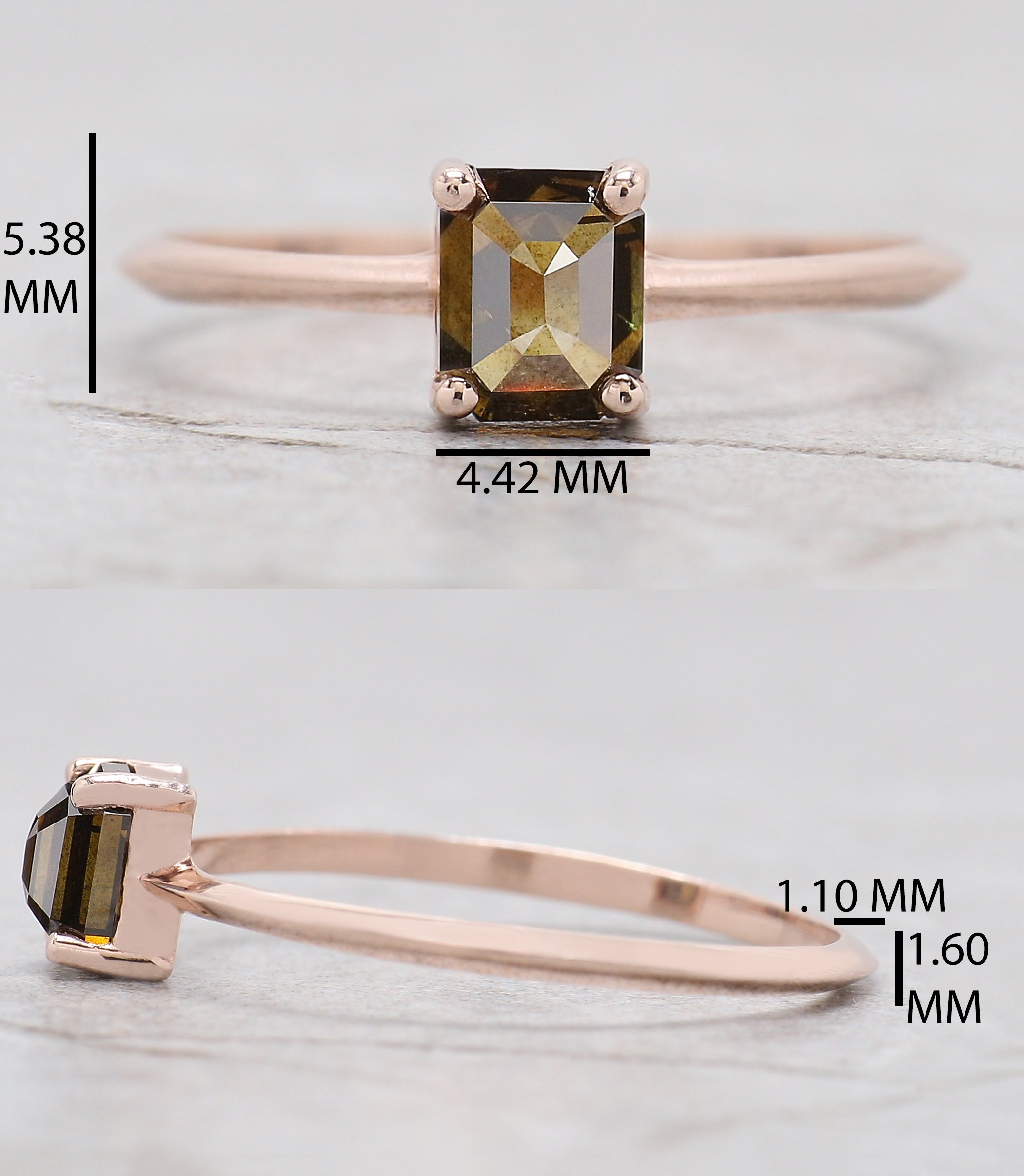 Emerald Cut Brown Color Diamond Ring 0.67 Ct 5.25 MM Emerald Shape Diamond Ring 14K Rose Gold Silver Engagement Ring Gift For Her QL1838