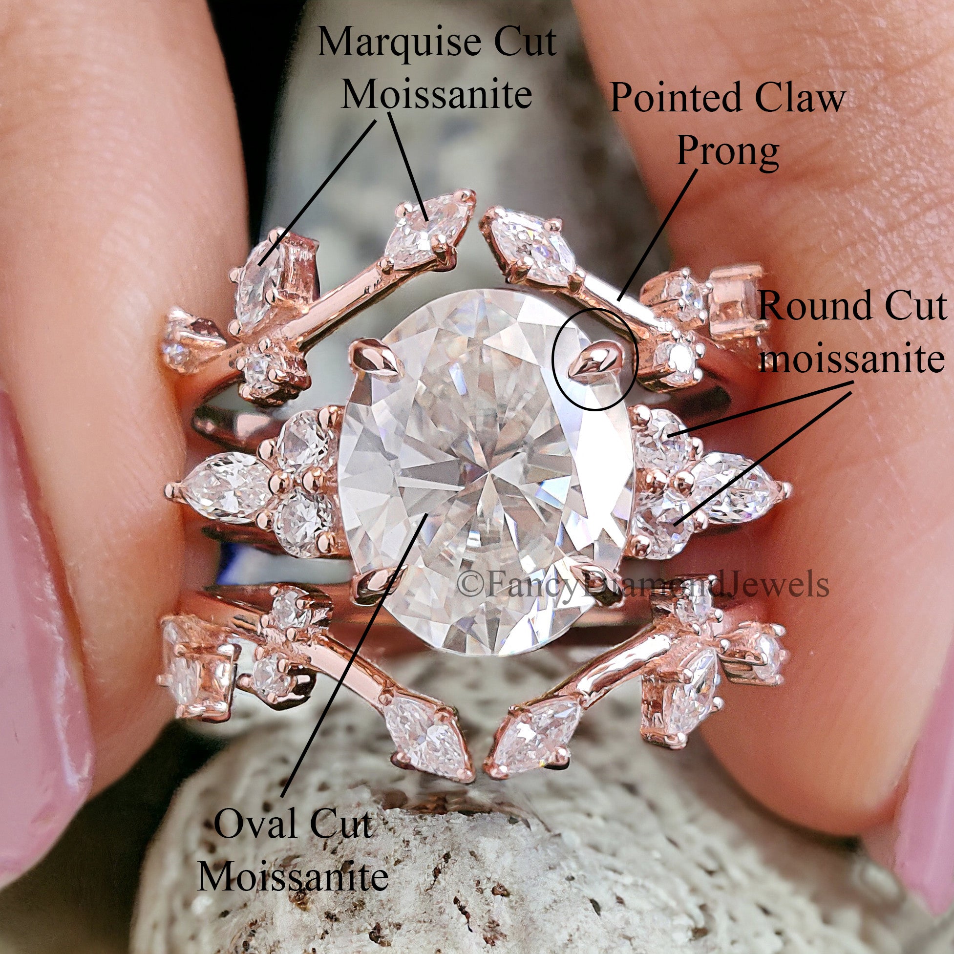 2.40 CT Oval Moissanite Engagement ring set Marquise Moissanite ring Promise Ring Rose Gold Ring Vintage Enhancer Wedding Band FD253