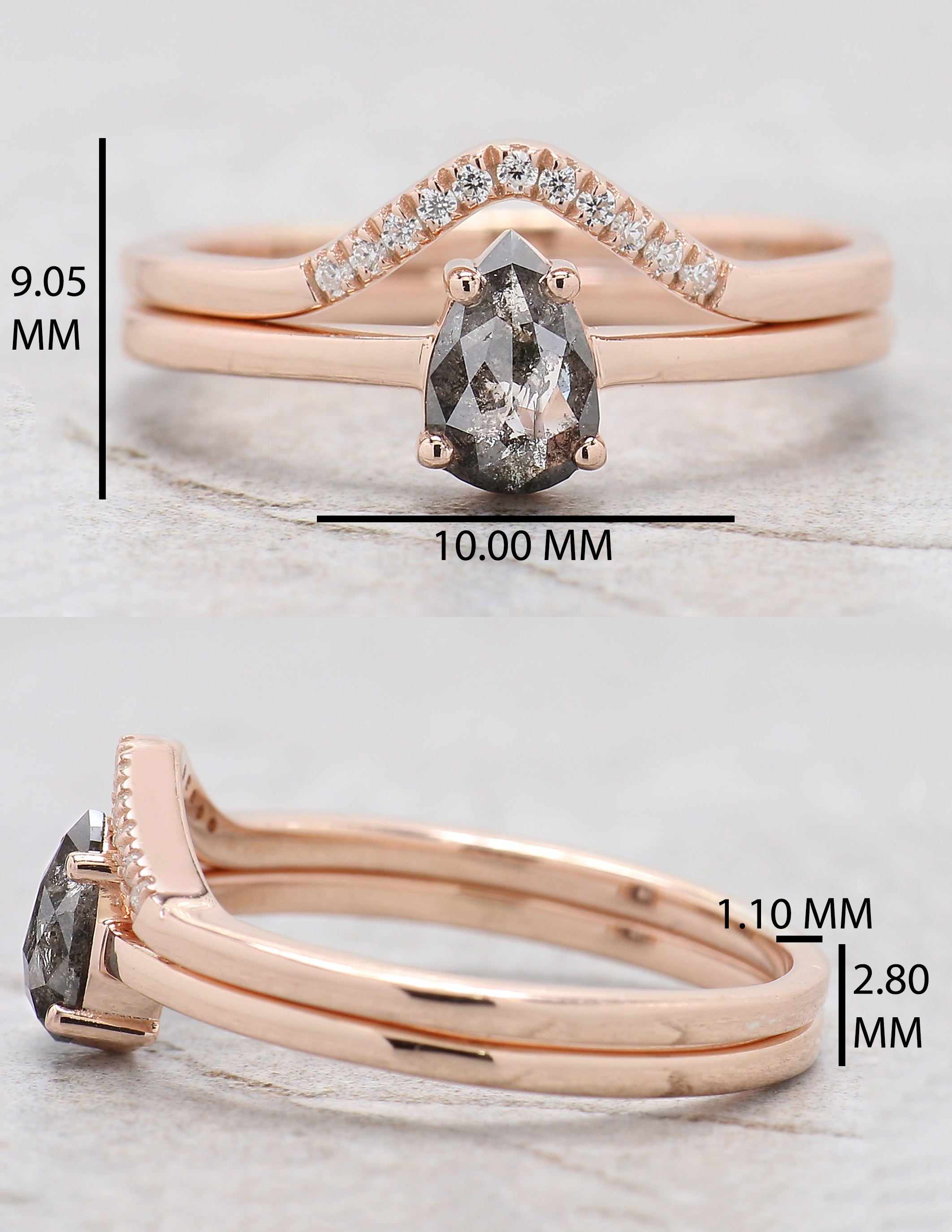 Pear Cut Salt And Pepper Diamond Ring 0.42 Ct 6.41 MM Pear Diamond Ring 14K Solid Rose Gold Silver Pear Engagement Ring Gift For Her QN2275
