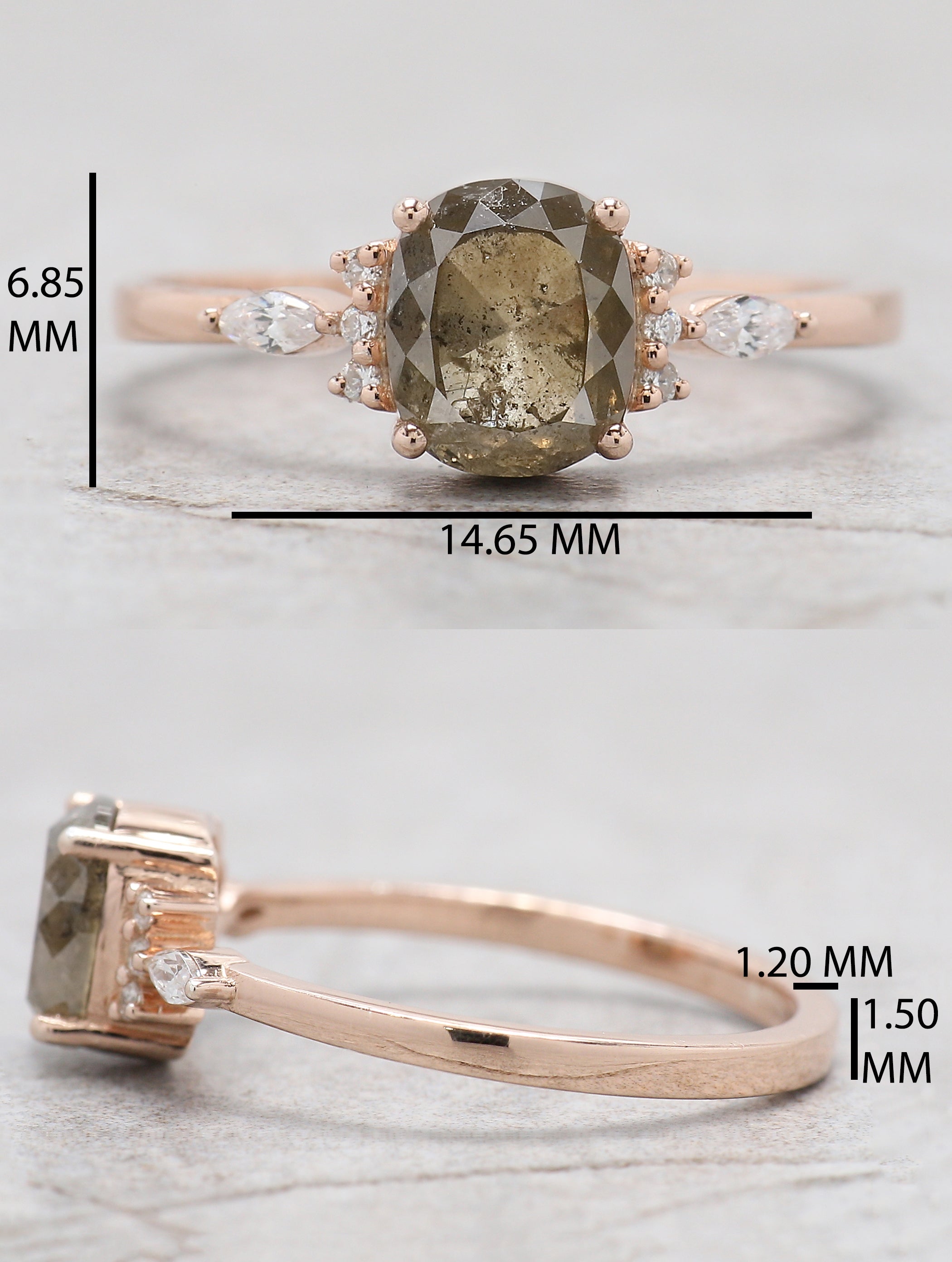 Cushion Cut Yellow Color Diamond Ring 1.29 Ct 6.80 MM Cushion Diamond Ring 14K Solid Rose Gold Silver Engagement Ring Gift For Her QL7333