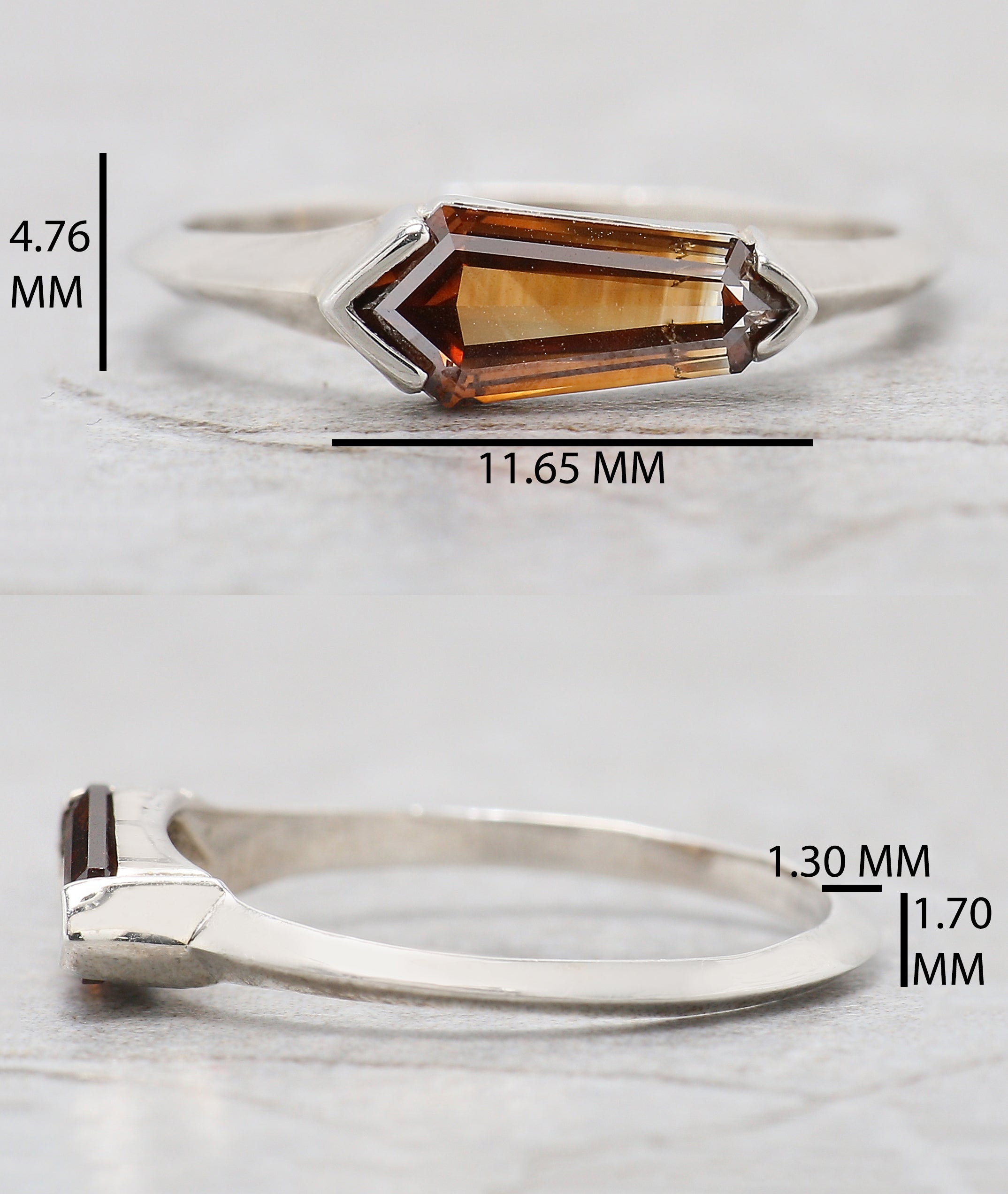 Shield Shape Brown Color Diamond Ring 0.93 Ct 10.25 MM Shield Diamond Ring 14K Solid White Gold Silver Engagement Ring Gift For Her QL1795