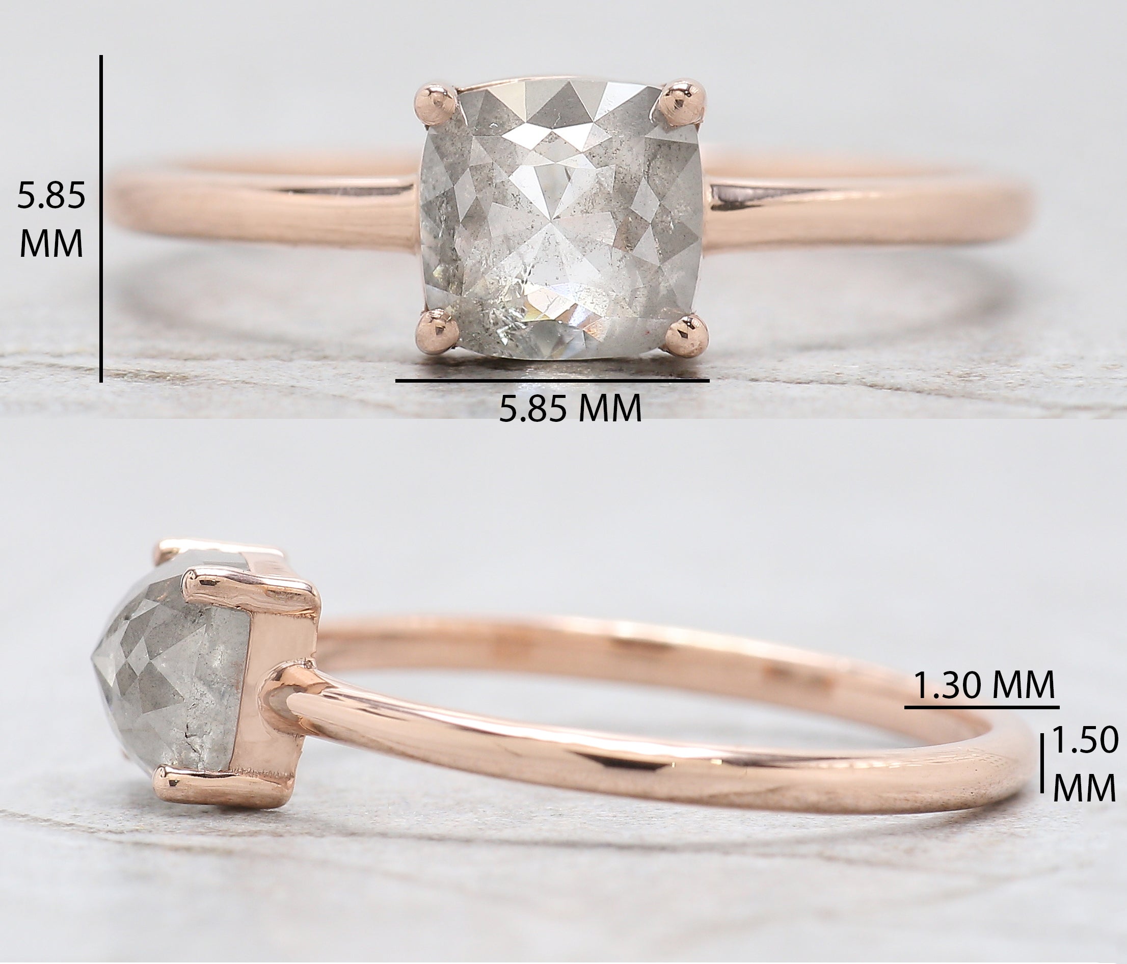 Cushion Cut Salt And Pepper Diamond Ring 1.03 Ct 5.60 MM Cushion Diamond Ring 14K Solid Rose Gold Silver Engagement Ring Gift For Her QN9217