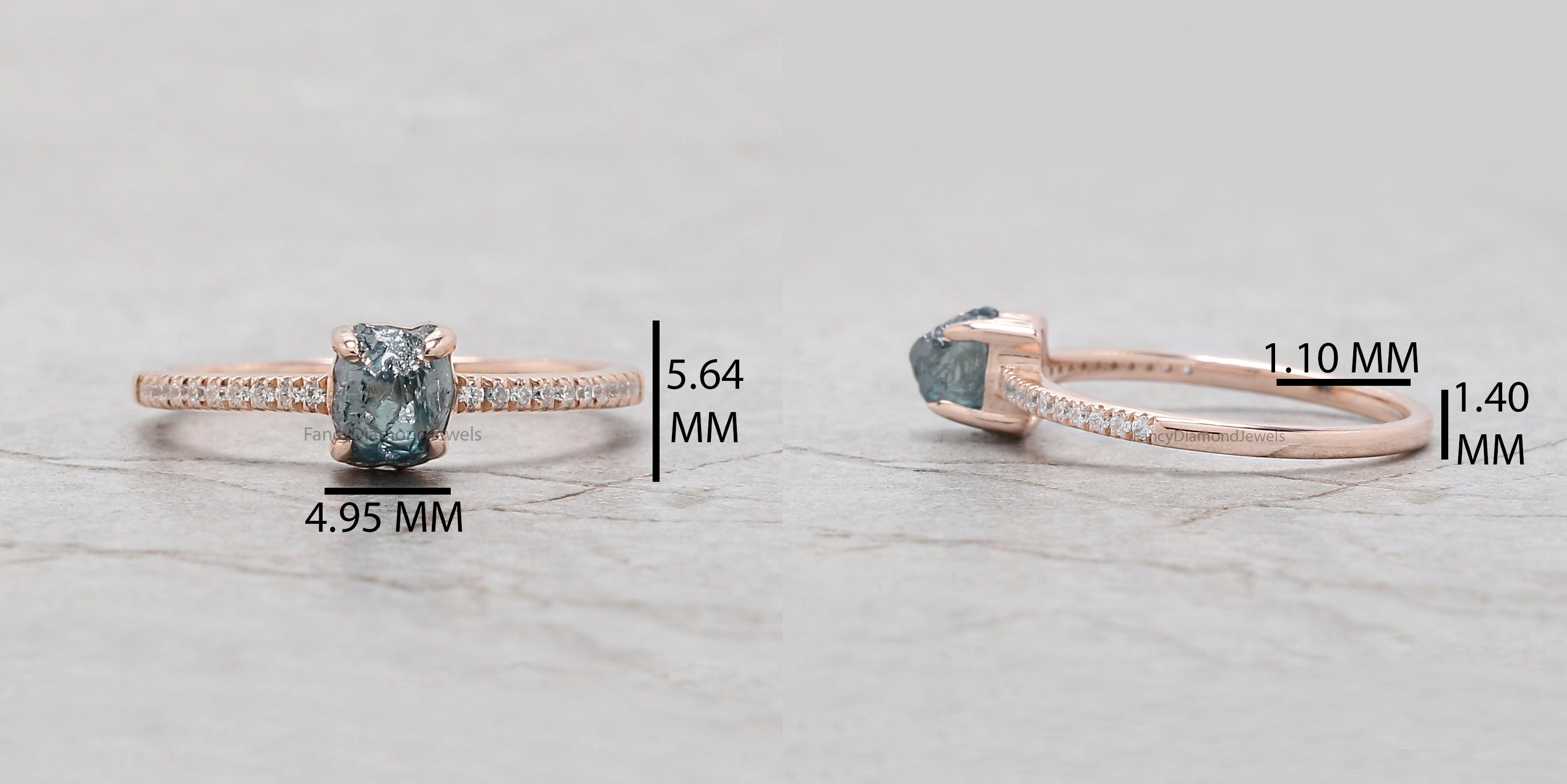 Rough Blue Color Diamond Ring 0.76 Ct 5.25 MM Crystal Rough Diamond Ring 14K Solid Rose Gold Silver Engagement Ring Gift For Her QLB2235