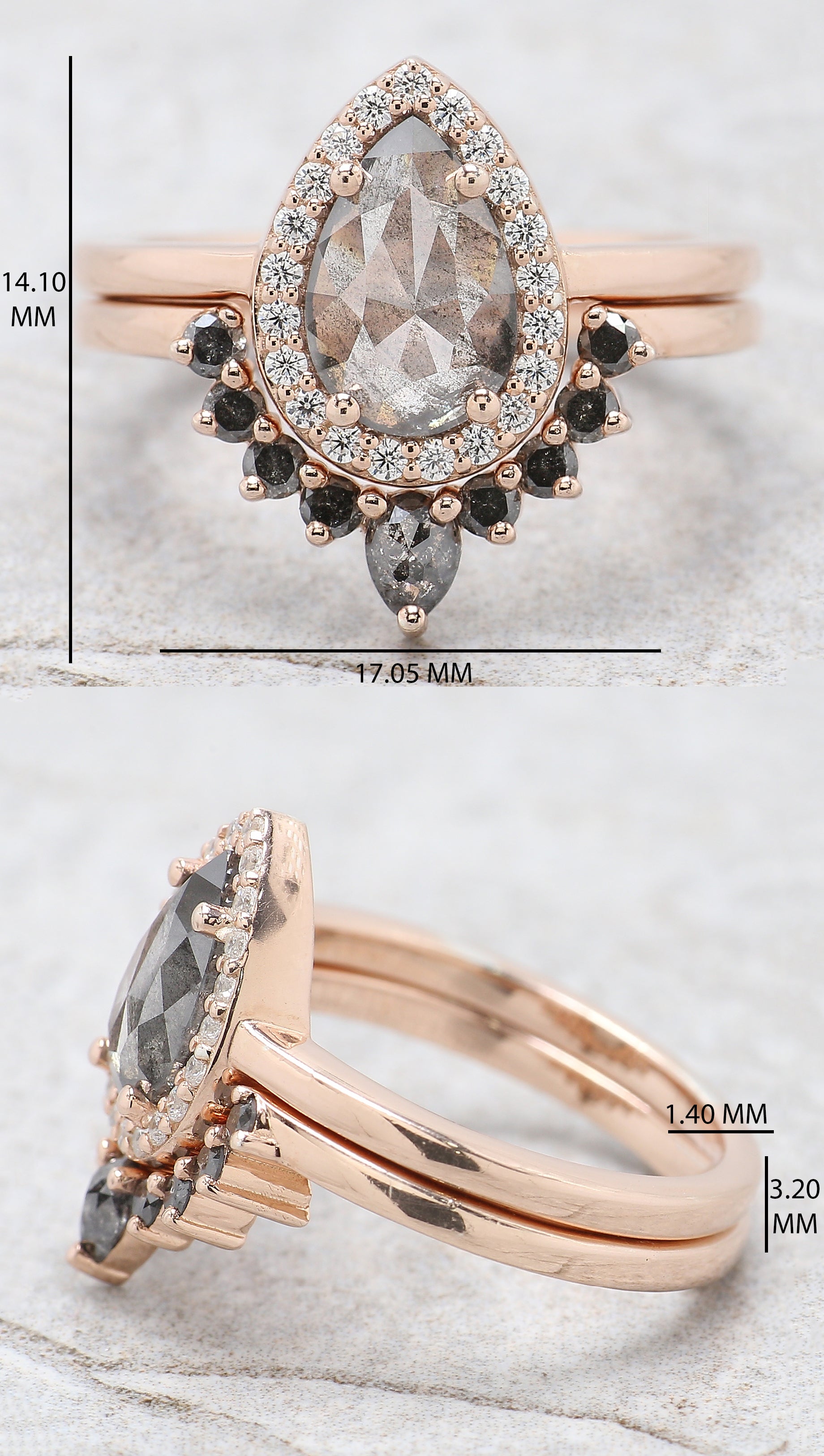 Pear Cut Salt And Pepper Diamond Ring 1.12 Ct 9.17 MM Pear Diamond Ring 14K Solid Rose Gold Silver Pear Engagement Ring Gift For Her QL2710