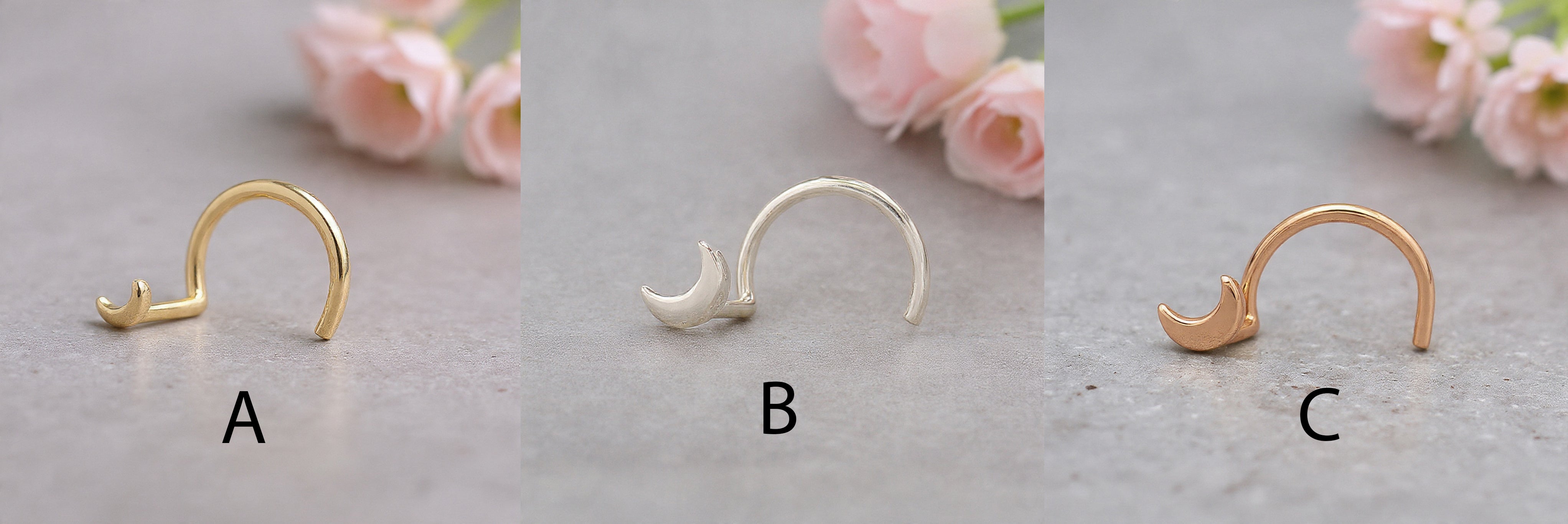 Goddess Moon Nose Stud Simply Sweet Crescent Moon Nose Ring Rose Gold Sterling Silver Nose Stud Small Tiny Nose Ring FD487