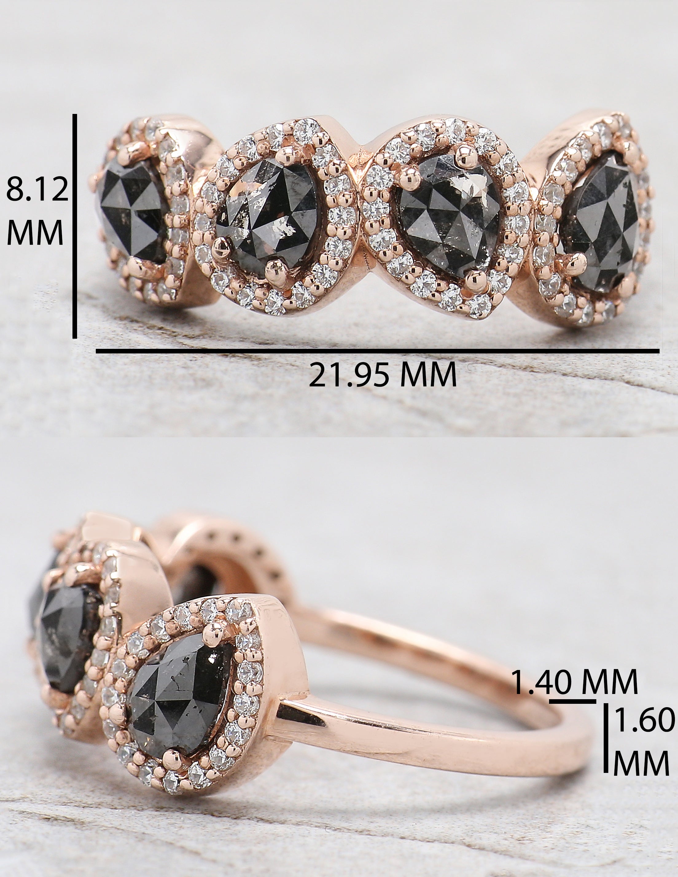 Pear Cut Black Color Diamond Ring 1.11 Ct 5.50 MM Pear Diamond Ring 14K Solid Rose Gold Silver Pear Engagement Ring Gift For Her QN1673