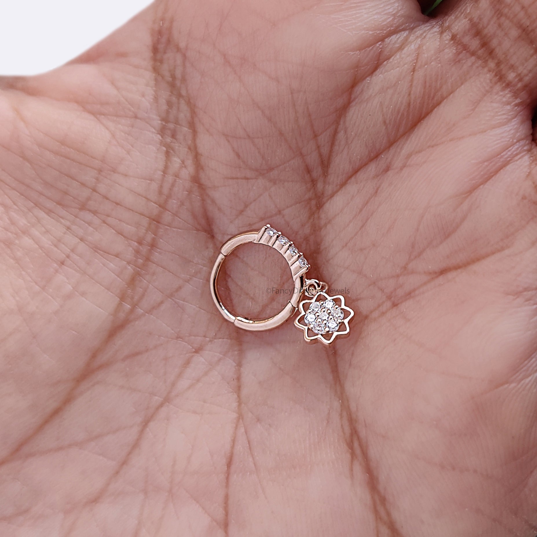 Flower Nose Ring With Diamond Dangling Nose Studs Moissanite Diamond Nose Hoop Nose Stud Rose Gold Nose Ring Diamond Nose Stud Hoop FD492