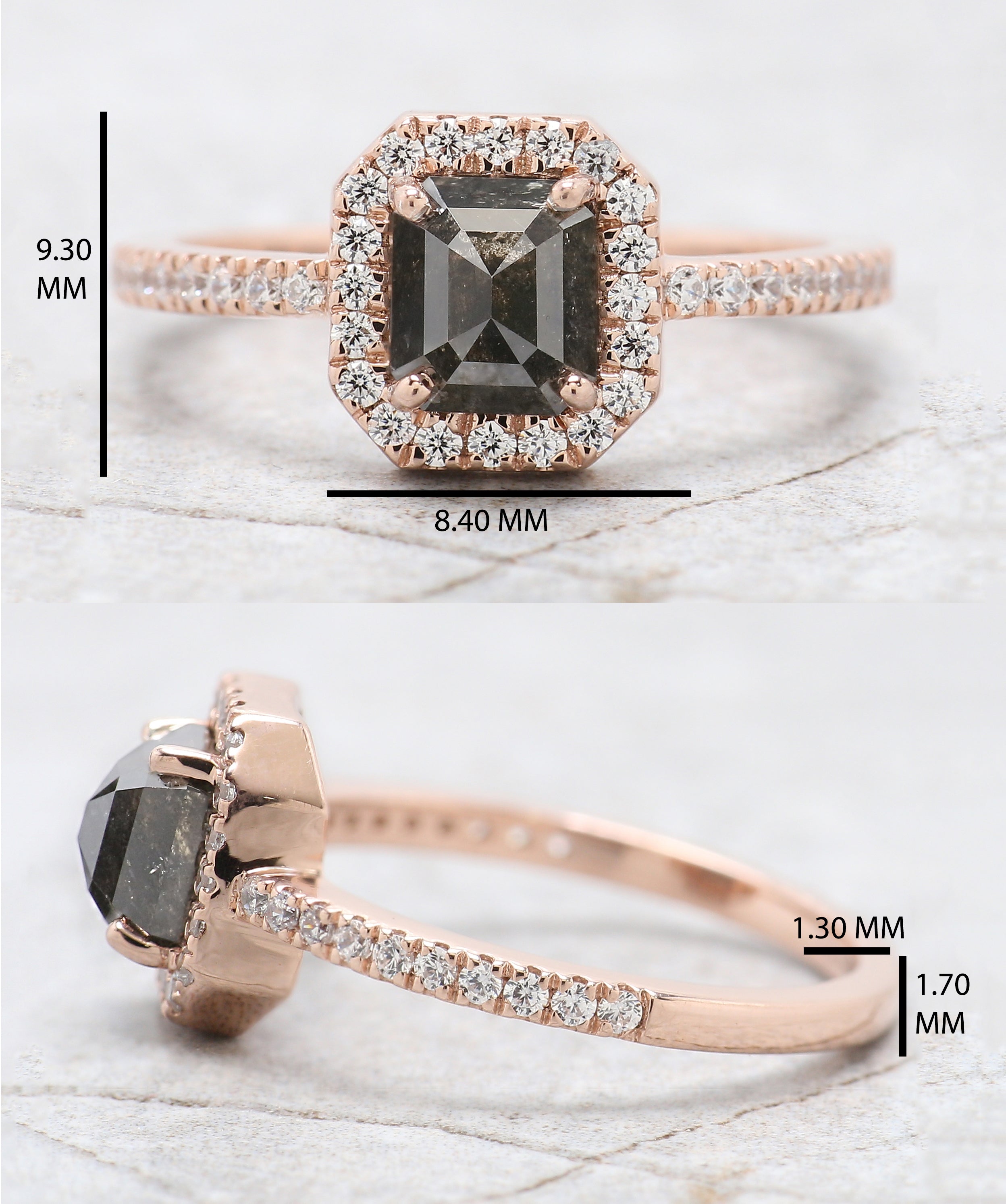 Emerald Cut Salt And Pepper Diamond Ring 1.26 Ct 6.10 MM Emerald Diamond Ring 14K Solid Rose Gold Silver Engagement Ring Gift For Her QK1954