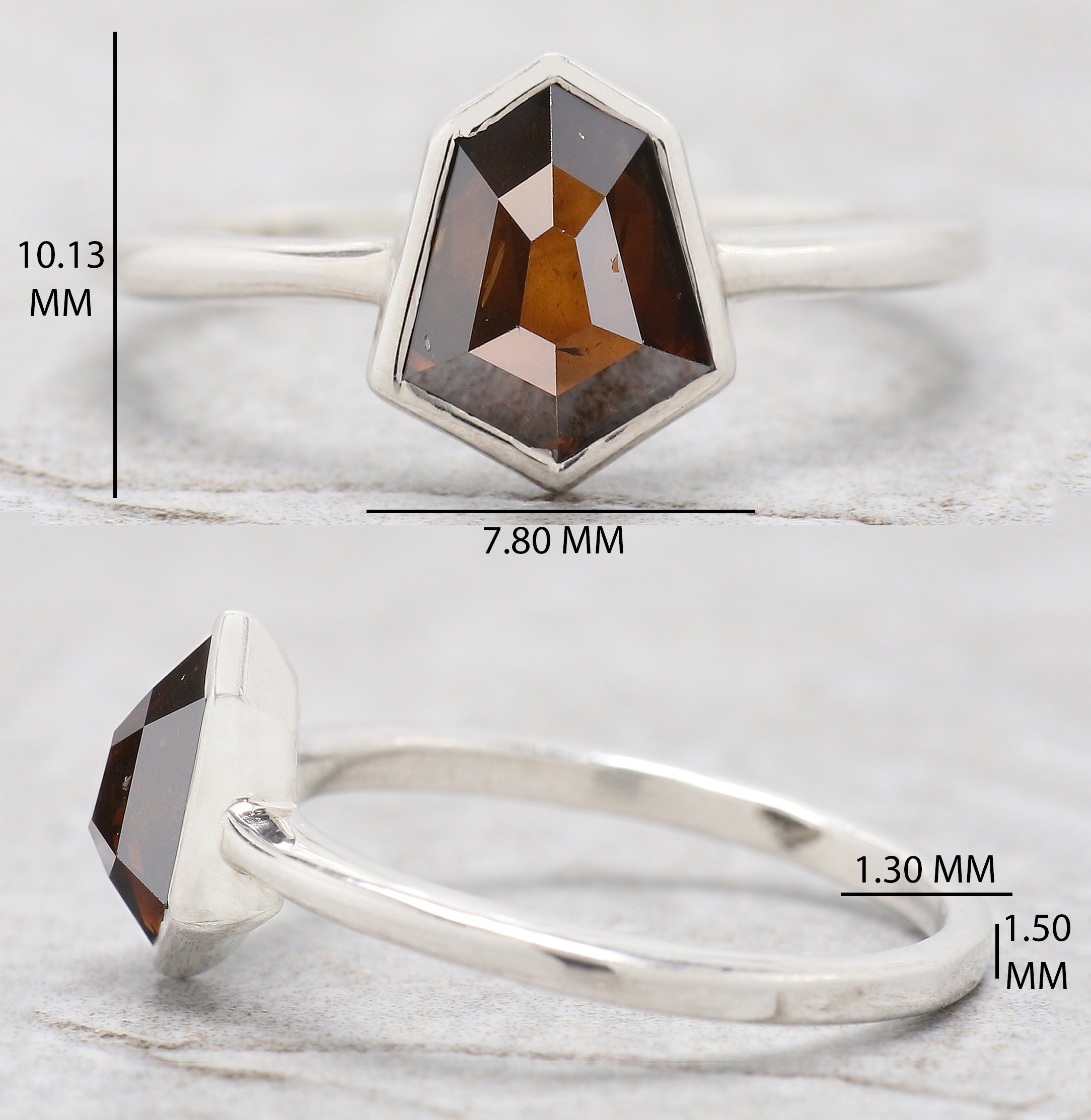 Shield Brown Color Diamond Ring 1.29 Ct 8.25 MM Shield Cut Diamond Ring 14K Solid White Gold Silver Engagement Ring Gift For Her QL1796