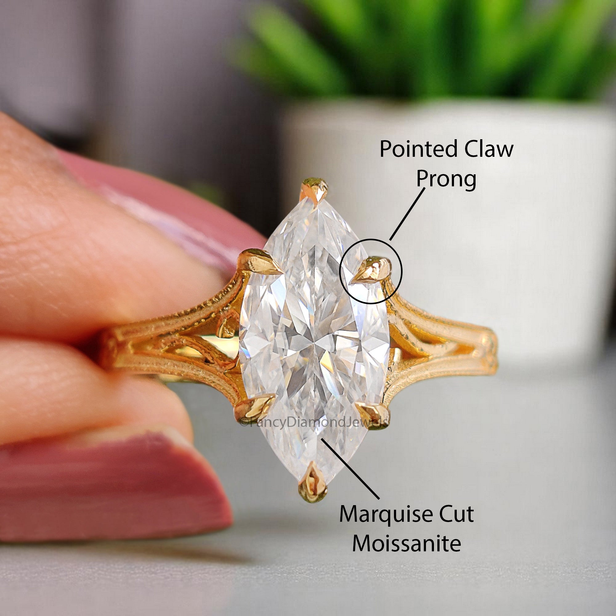 1.15 CT Marquise Cut Moissanite Engagement Ring Filigree Wedding Ring Solitaire Ring Bridal Promise Ring Yellow Gold Ring Gift For Her FD365