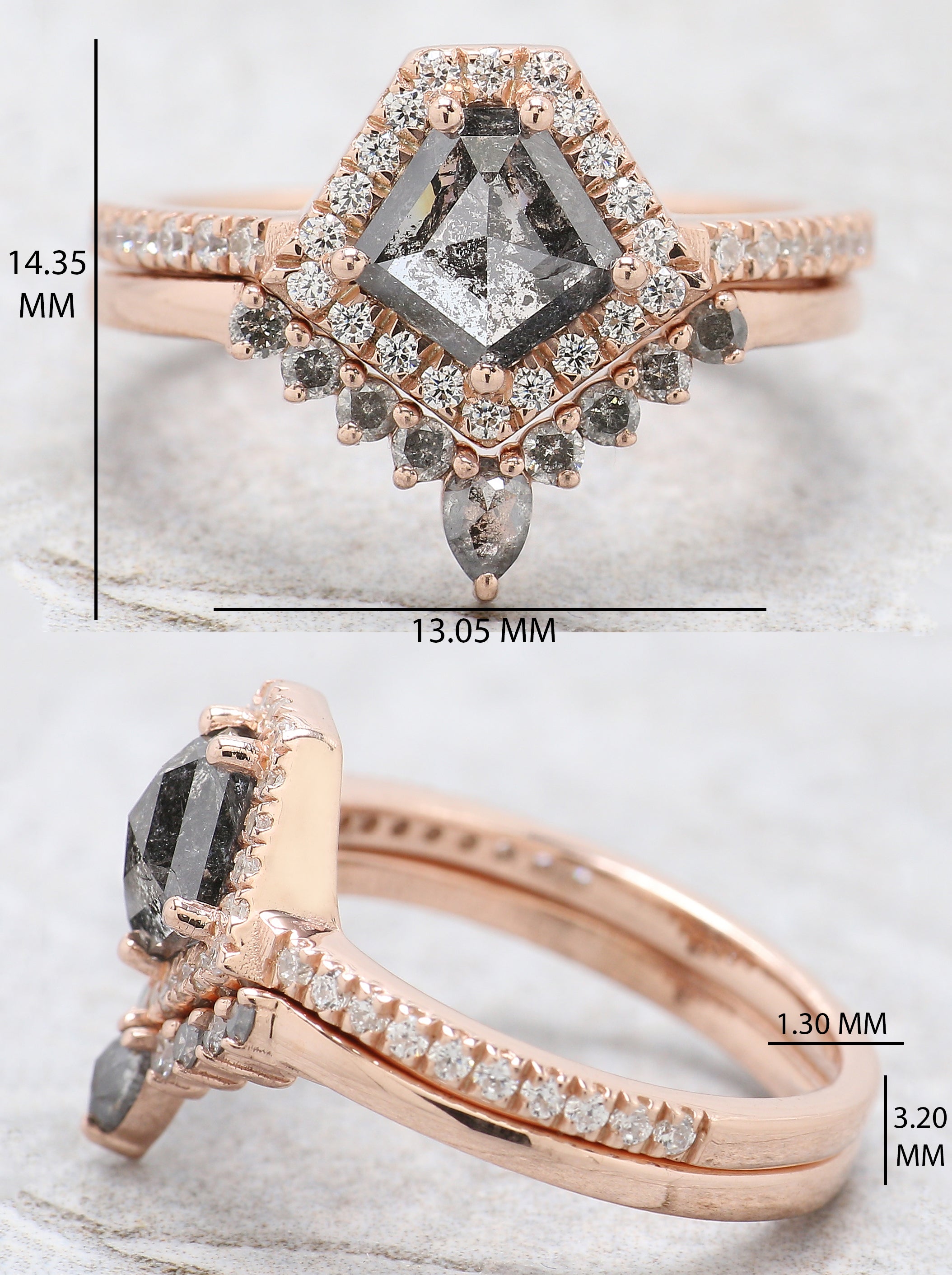 Pentagon Salt And Pepper Diamond Ring 1.12 Ct 6.85 MM Pentagon Diamond Ring 14K Solid Rose Gold Silver Engagement Ring Gift For Her QL1501