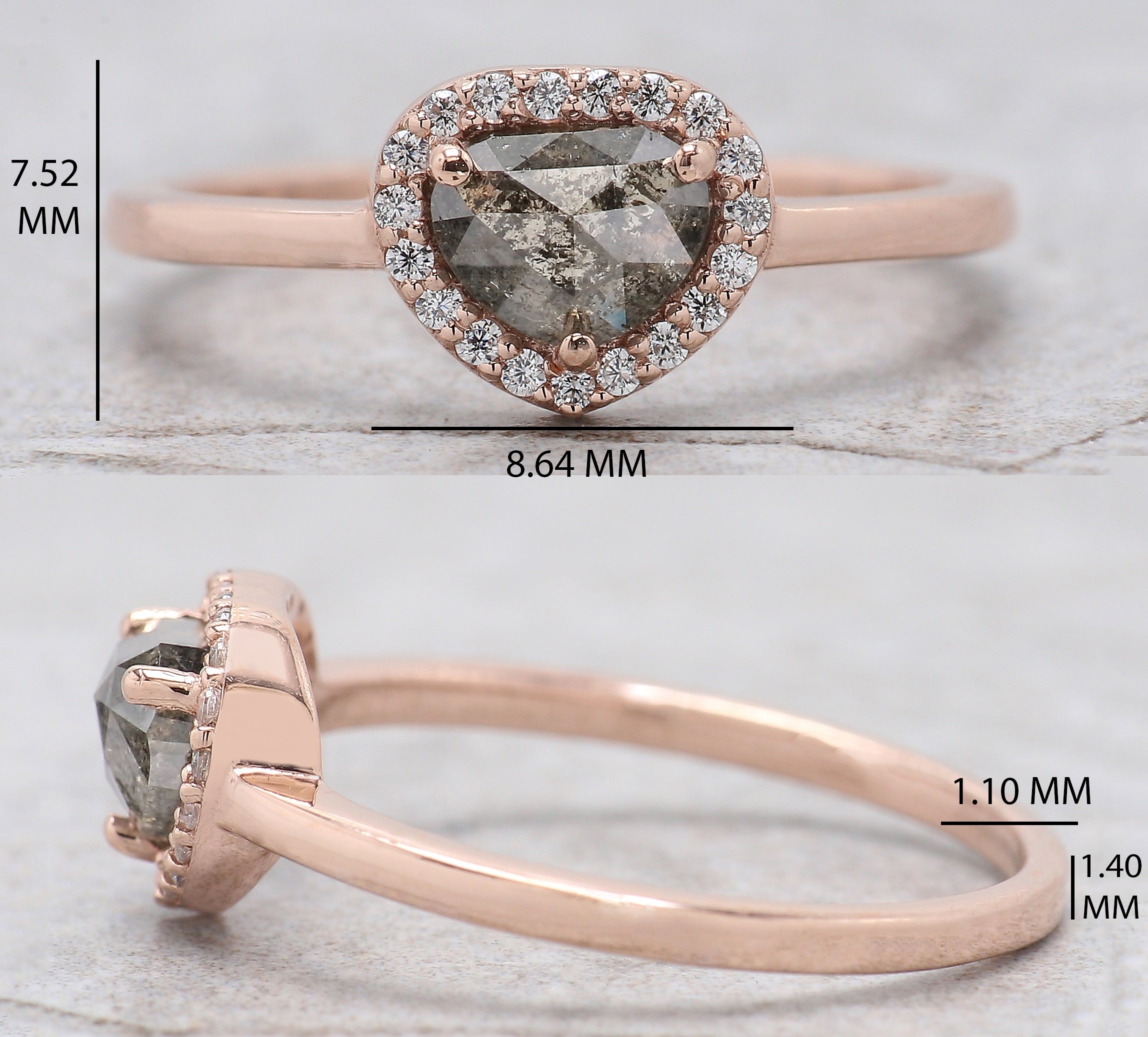 Heart Salt And Pepper Diamond Ring 0.74 Ct 5.90 MM Heart Shape Diamond Ring 14K Solid Rose Gold Silver Engagement Ring Gift For Her QK1487