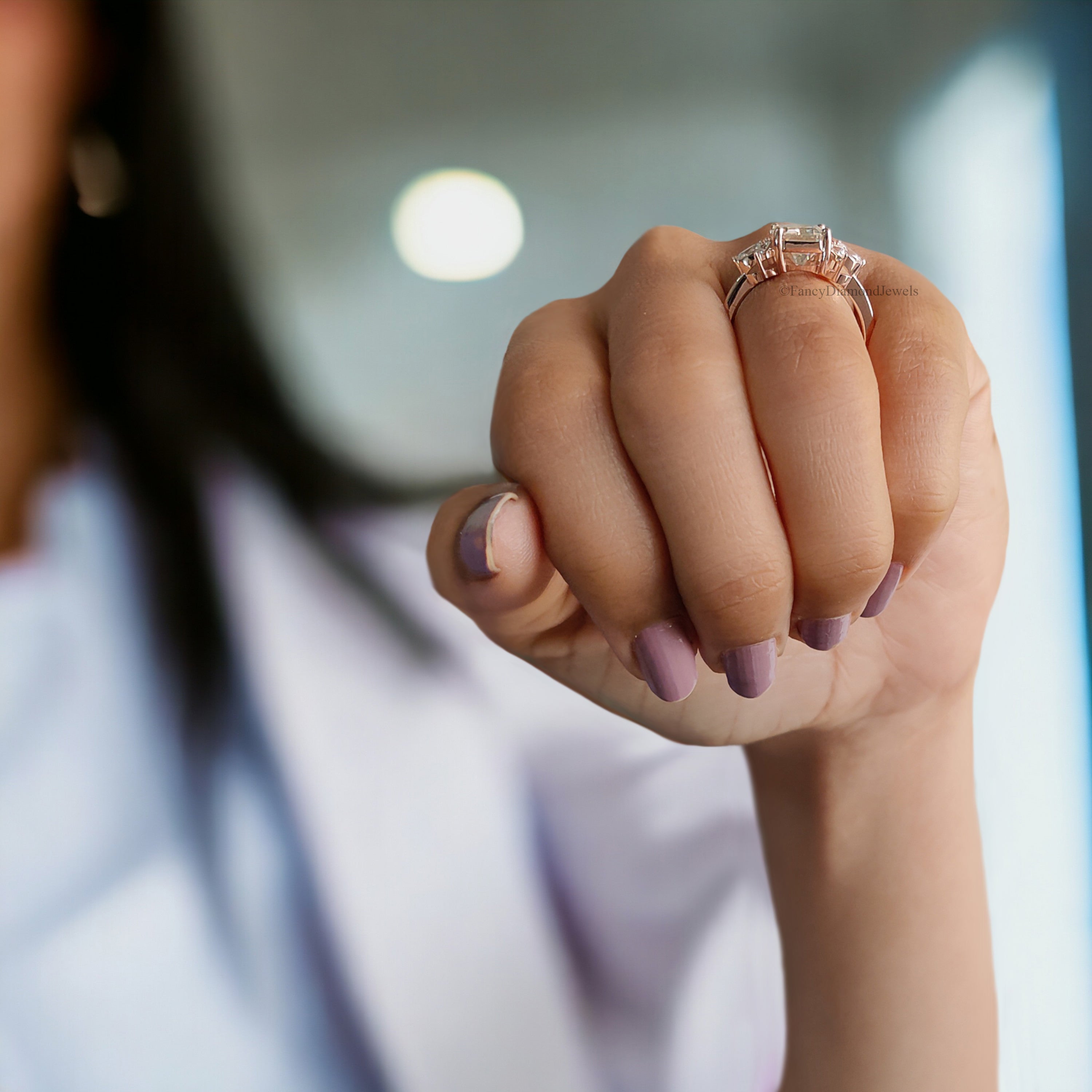 Emerald cut Moissanite engagement ring vintage Unique rose gold Marquise cut diamond Cluster engagement ring women wedding Bridal gift FD176