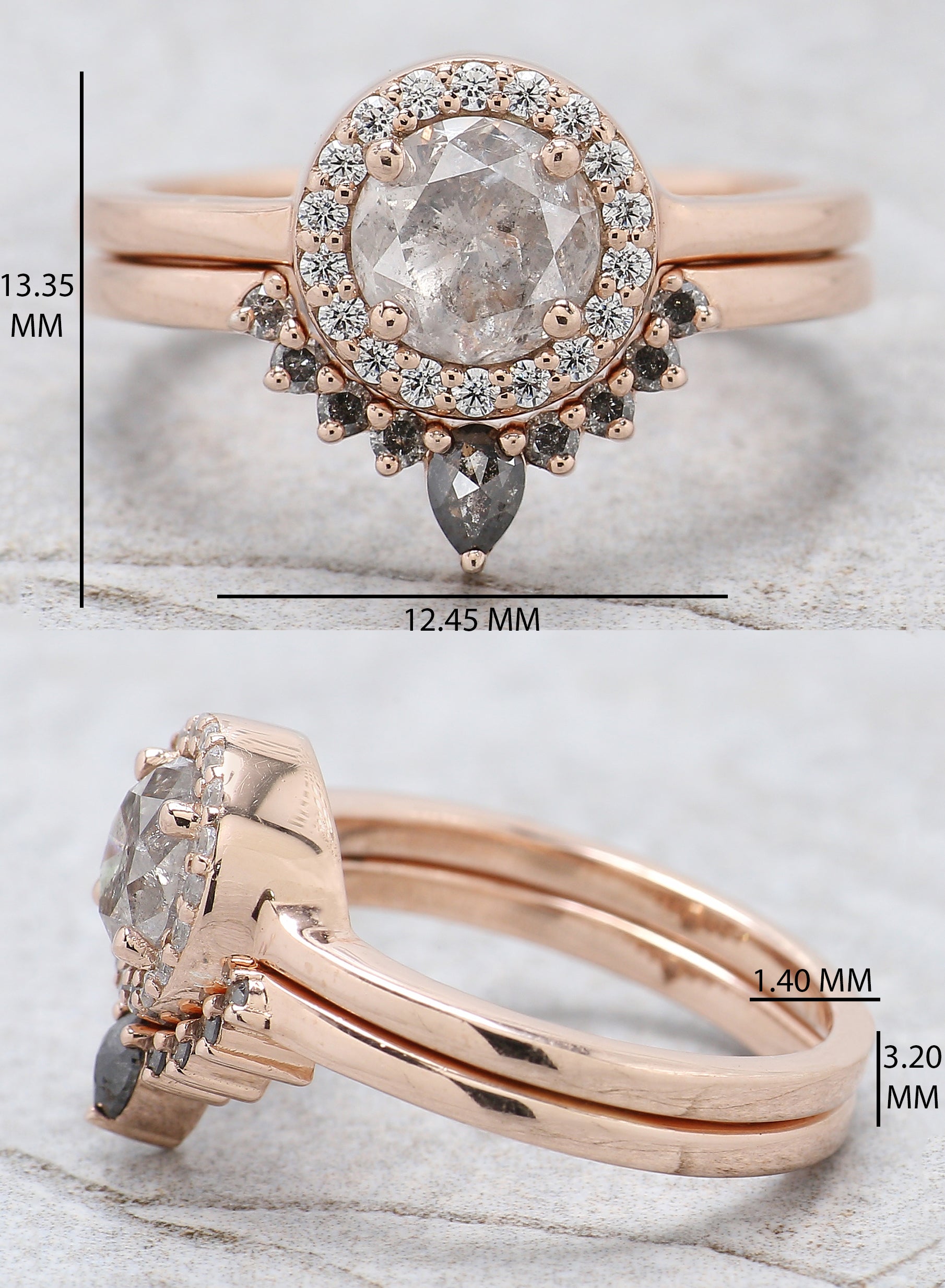 Round Cut Salt And Pepper Diamond Ring 1.06 Ct 6.10 MM Round Diamond Ring 14K Solid Rose Gold Silver Engagement Ring Gift For Her QL2719