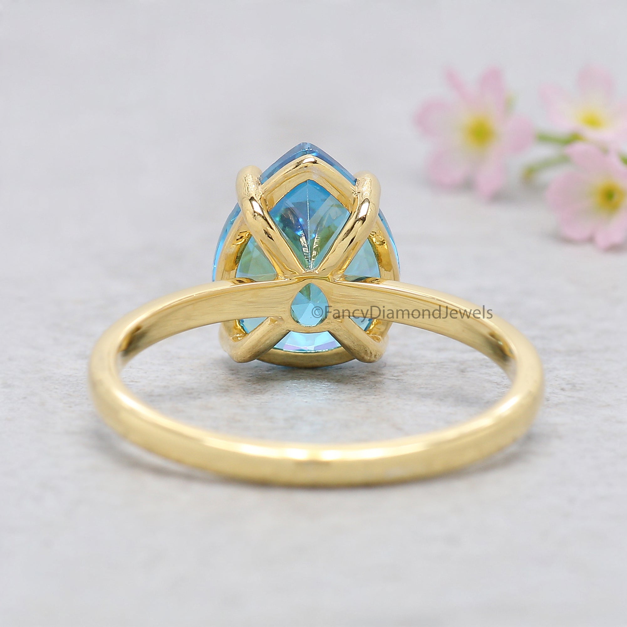 Pear Blue Aquamarine engagement ring 12mm 10mm 9mm 8mm 7mm stone ring Simulant Solitaire ring Diamond ring Silver ring Gift for her FD546