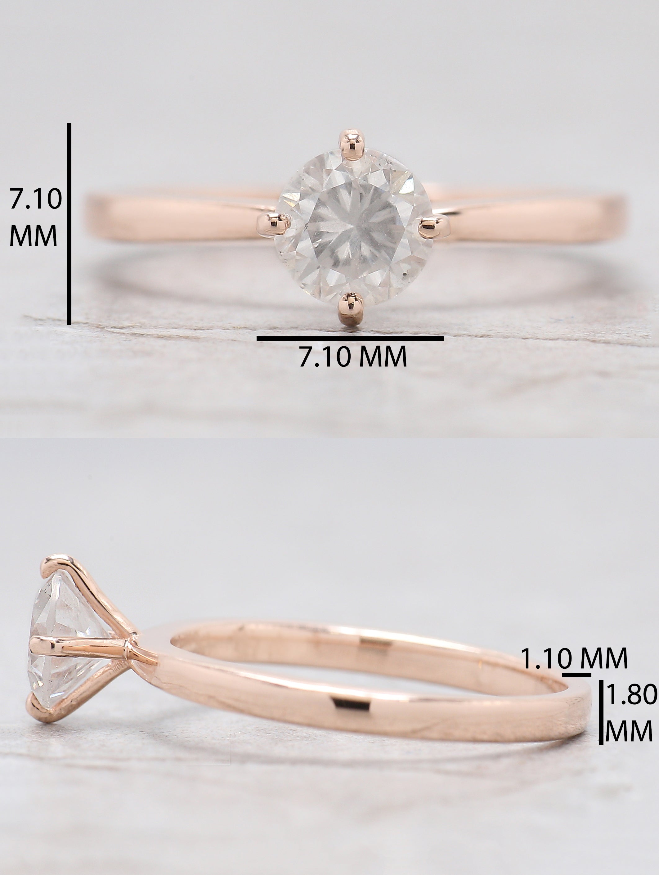 Round Cut White Color Diamond Ring 0.73 Ct 5.55 MM Round Shape Diamond Ring 14K Solid Rose Gold Silver Engagement Ring Gift For Her QL318
