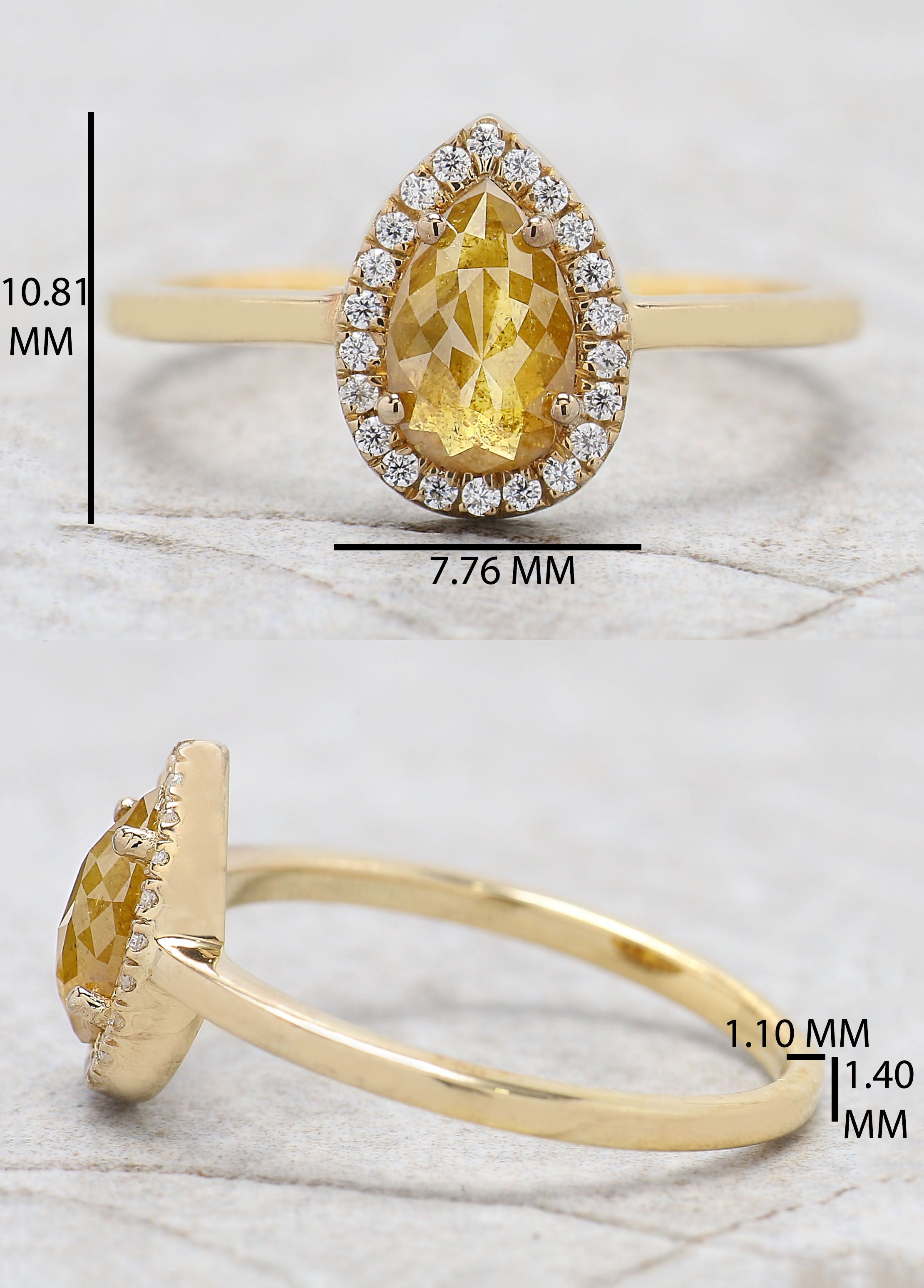 Pear Cut Yellow Color Diamond Ring 0.55 Ct 7.62 MM Pear Diamond Ring 14K Solid Yellow Gold Silver Pear Engagement Ring Gift For Her QK2580
