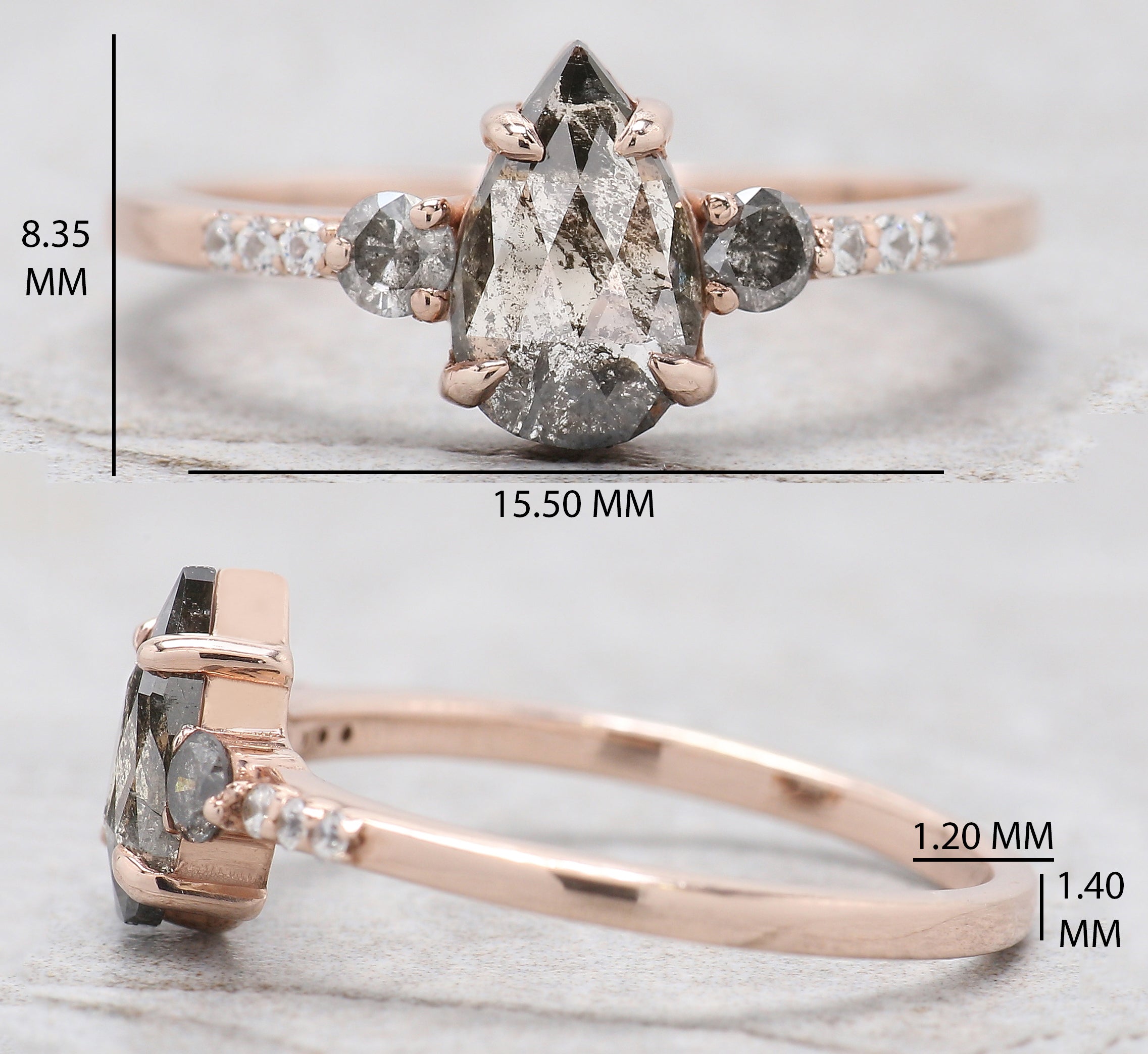 Pear Cut Salt And Pepper Diamond Ring 0.62 Ct 8.20 MM Pear Diamond Ring 14K Solid Rose Gold Silver Pear Engagement Ring Gift For Her QL1574