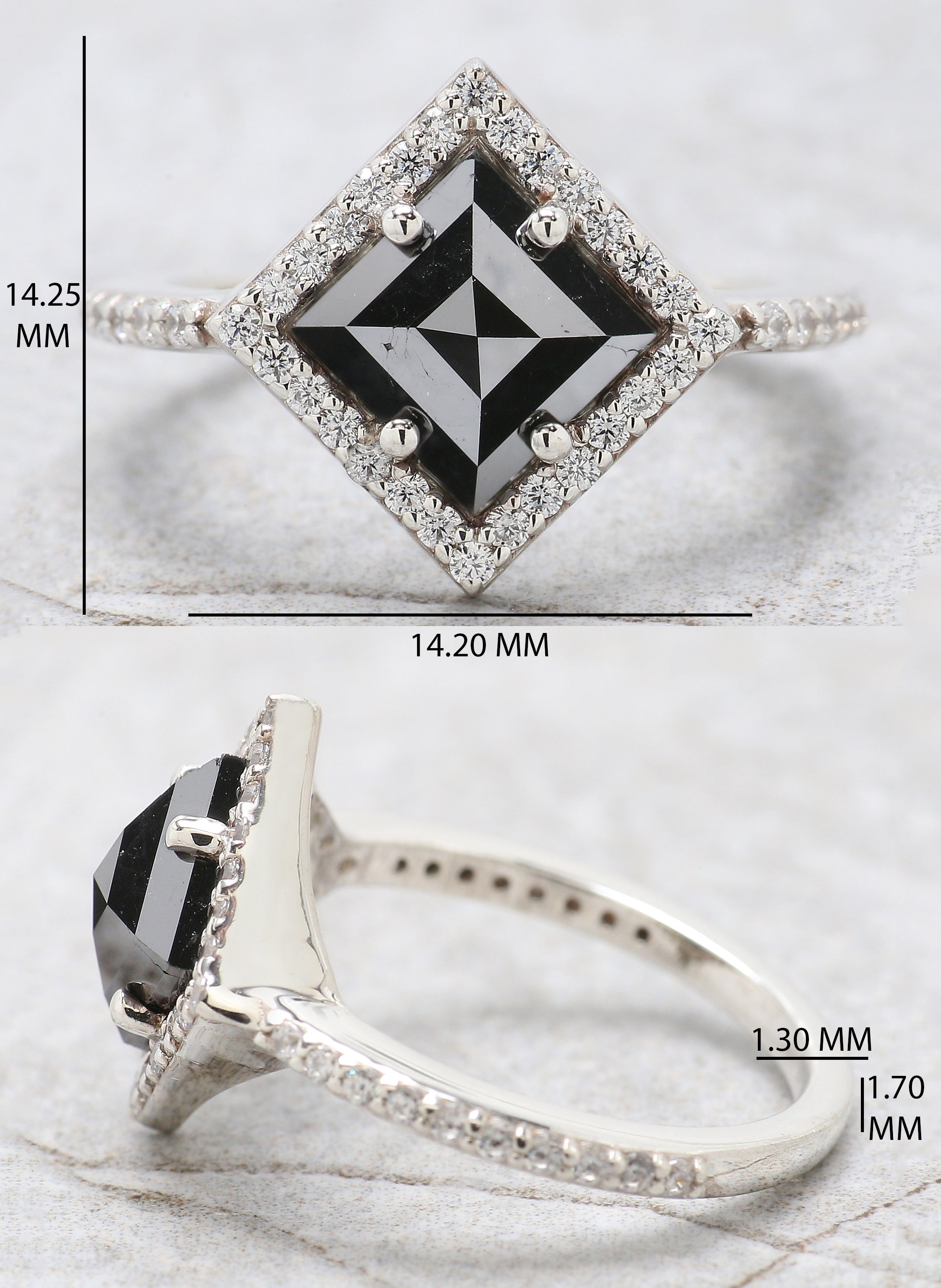 Kite Cut Black Color Diamond Ring 1.96 Ct 9.65 MM Kite Shape Diamond Ring 14K Solid White Gold Silver Engagement Ring Gift For Her QL9571