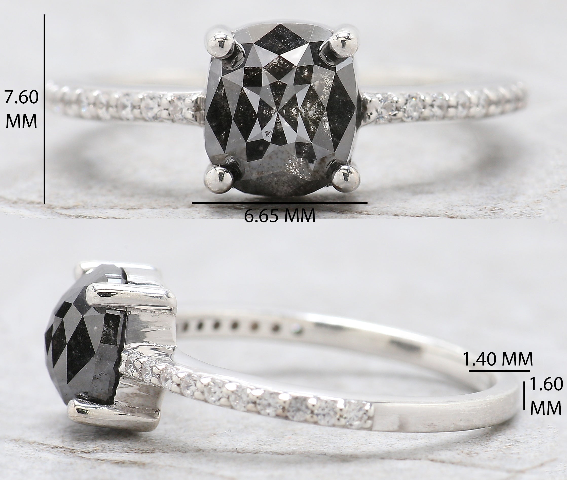 Oval Cut Salt And Pepper Diamond Ring 1.95 Ct 7.50 MM Oval Diamond Ring 14K Solid White Gold Silver Oval Engagement Ring Gift For Her QN9093