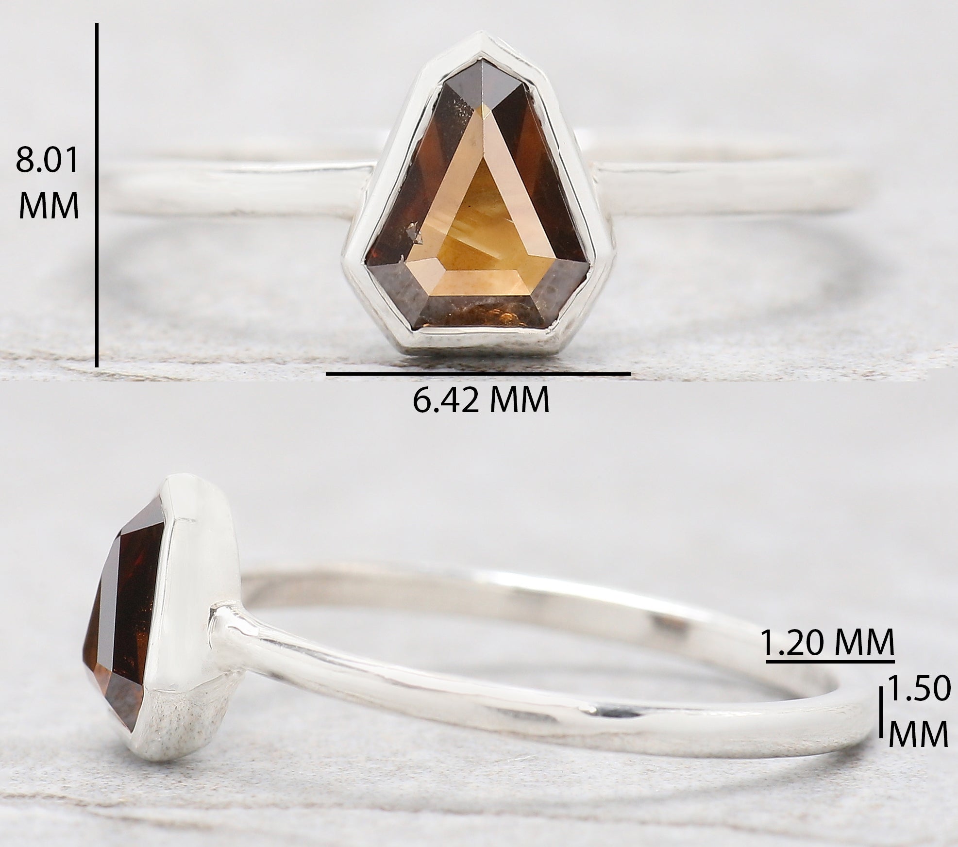Shield Brown Color Diamond Ring 0.72 Ct 6.50 MM Shield Cut Diamond Ring 14K Solid White Gold Silver Engagement Ring Gift For Her QL1622