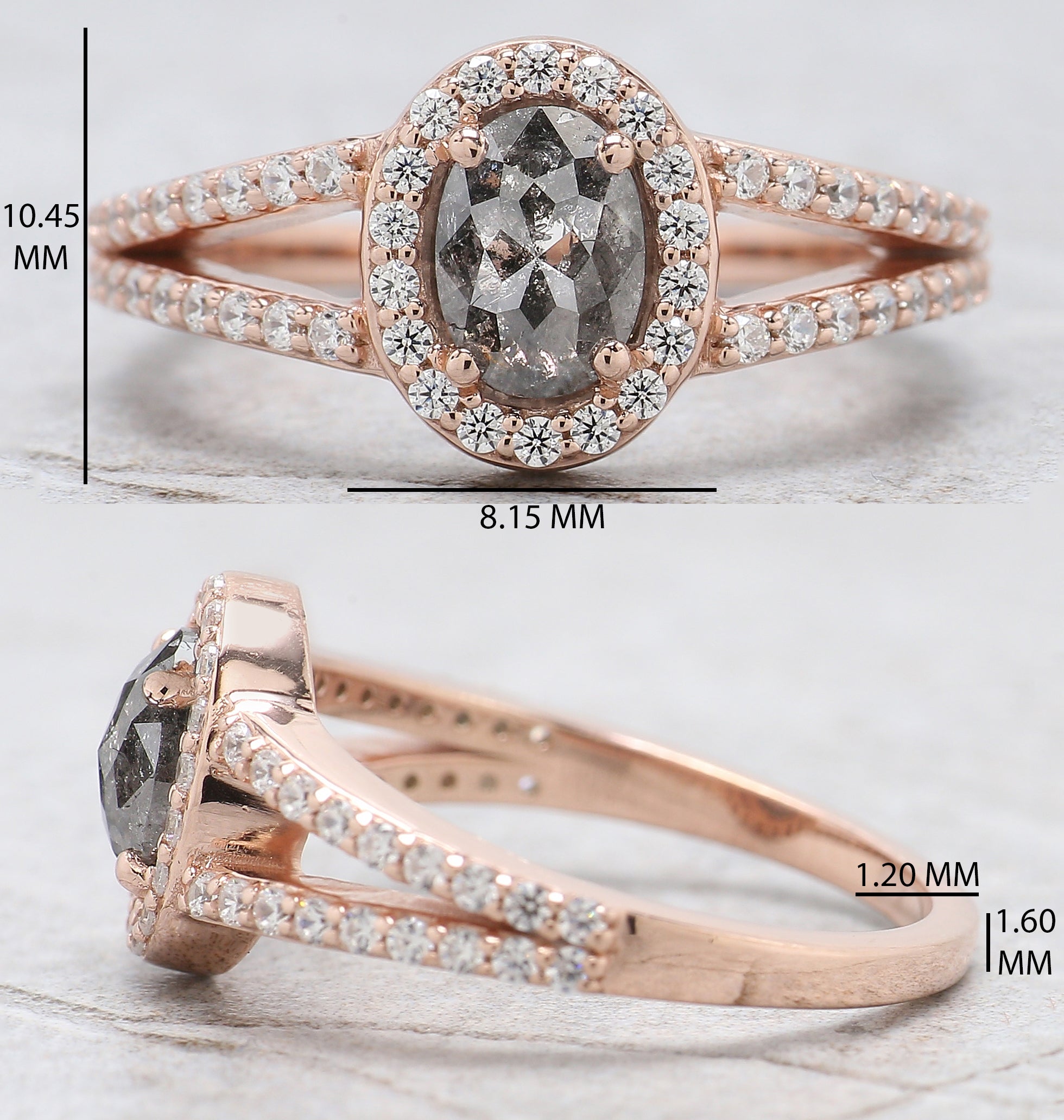 Oval Cut Salt And Pepper Diamond Ring 0.84 Ct 6.95 MM Oval Diamond Ring 14K Solid Rose Gold Silver Oval Engagement Ring Gift For Her QN829